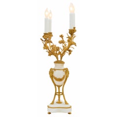Pair of 19th Century Louis XVI St. White Carrara Marble Lamps