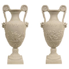 Pair of 19th Century Louis XVI Style Biscuit De Sèvres Porcelain Urns