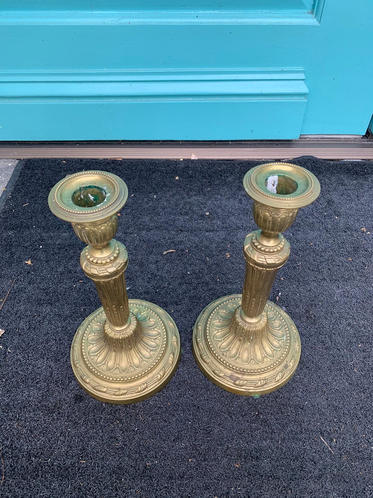 Pair of 19th Century Louis XVI Style Bronze Candlesticks In Good Condition In Atlanta, GA