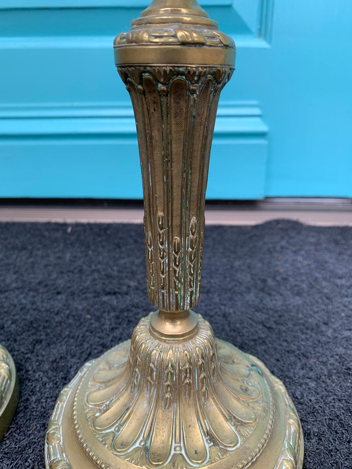Pair of 19th Century Louis XVI Style Bronze Candlesticks, Marked Made in France For Sale 5