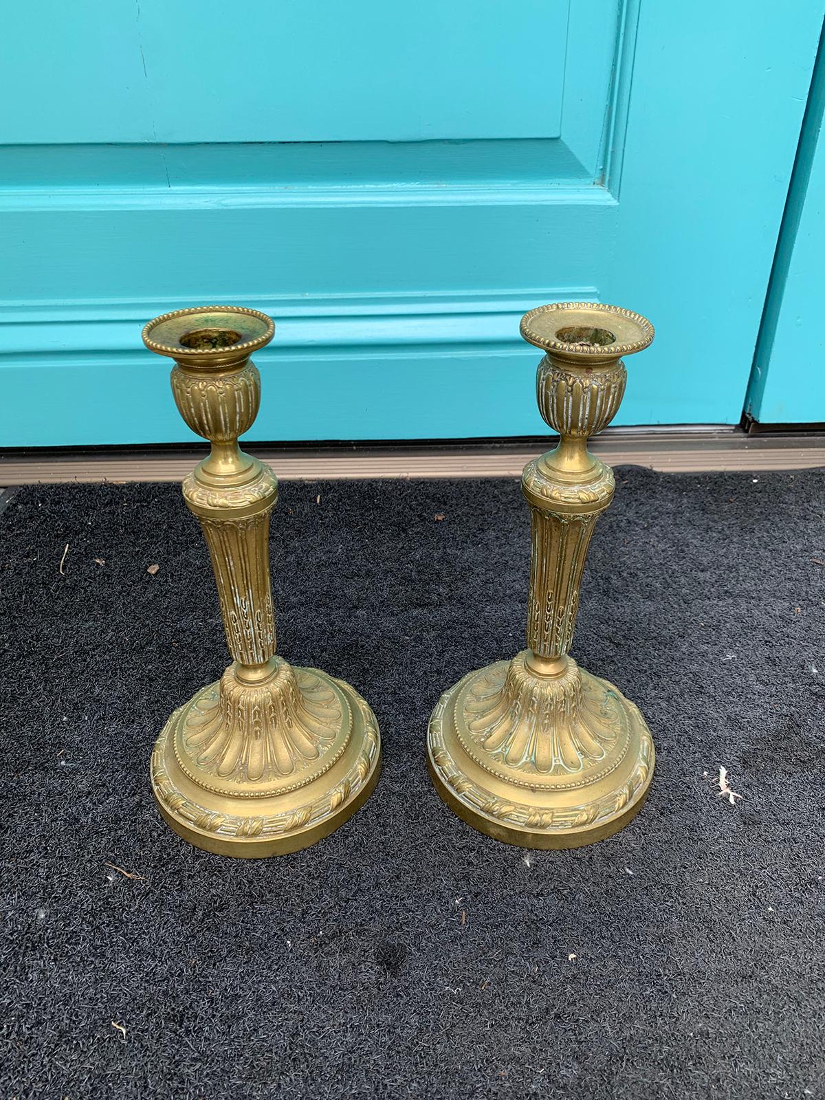 Pair of 19th Century Louis XVI Style Bronze Candlesticks, Marked Made in France For Sale 6