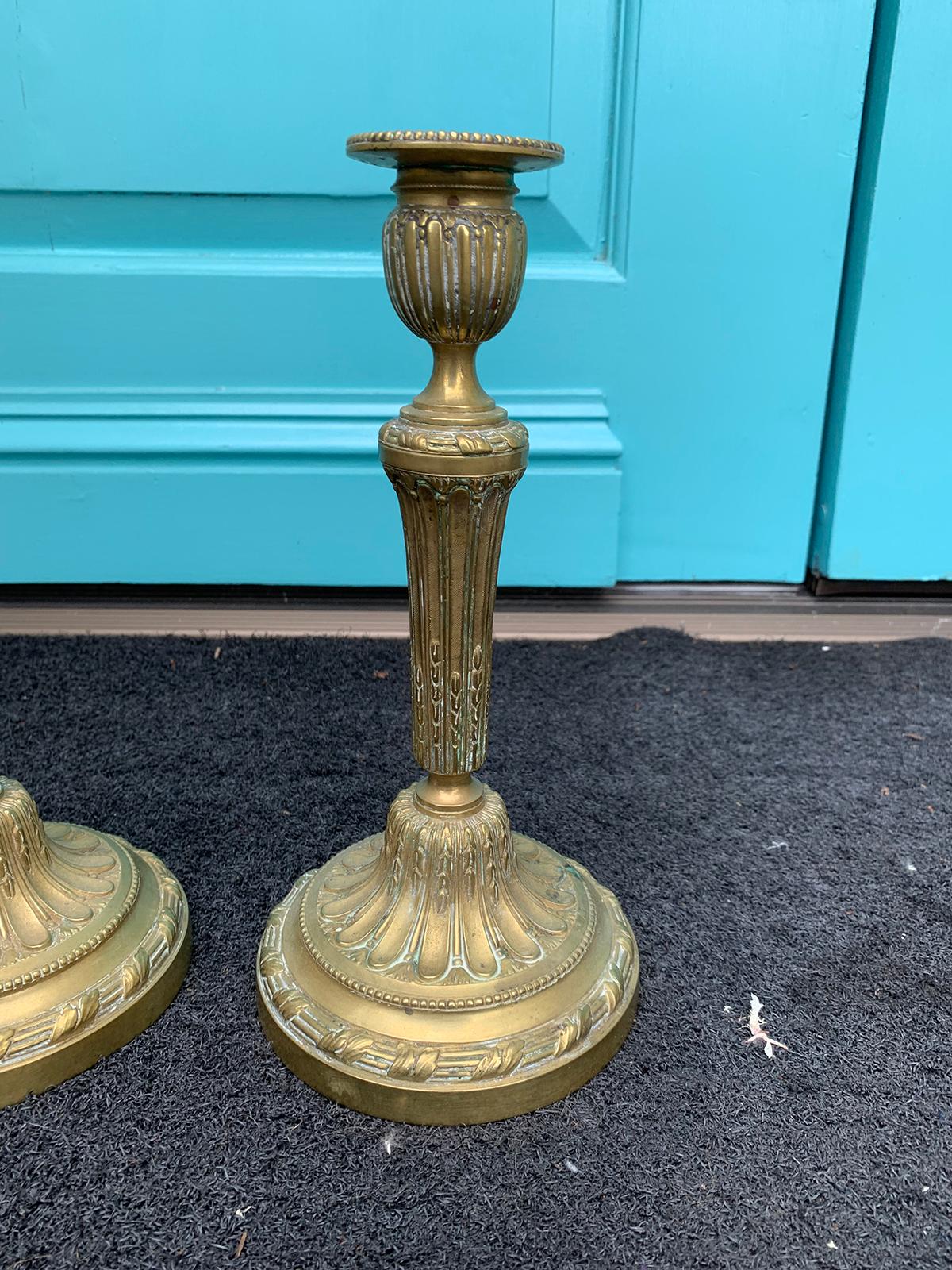 Pair of 19th Century Louis XVI Style Bronze Candlesticks, Marked Made in France For Sale 1