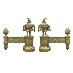 Pair of 19th Century Louis XVI Style Bronze Chenets, Stamped Bouhon