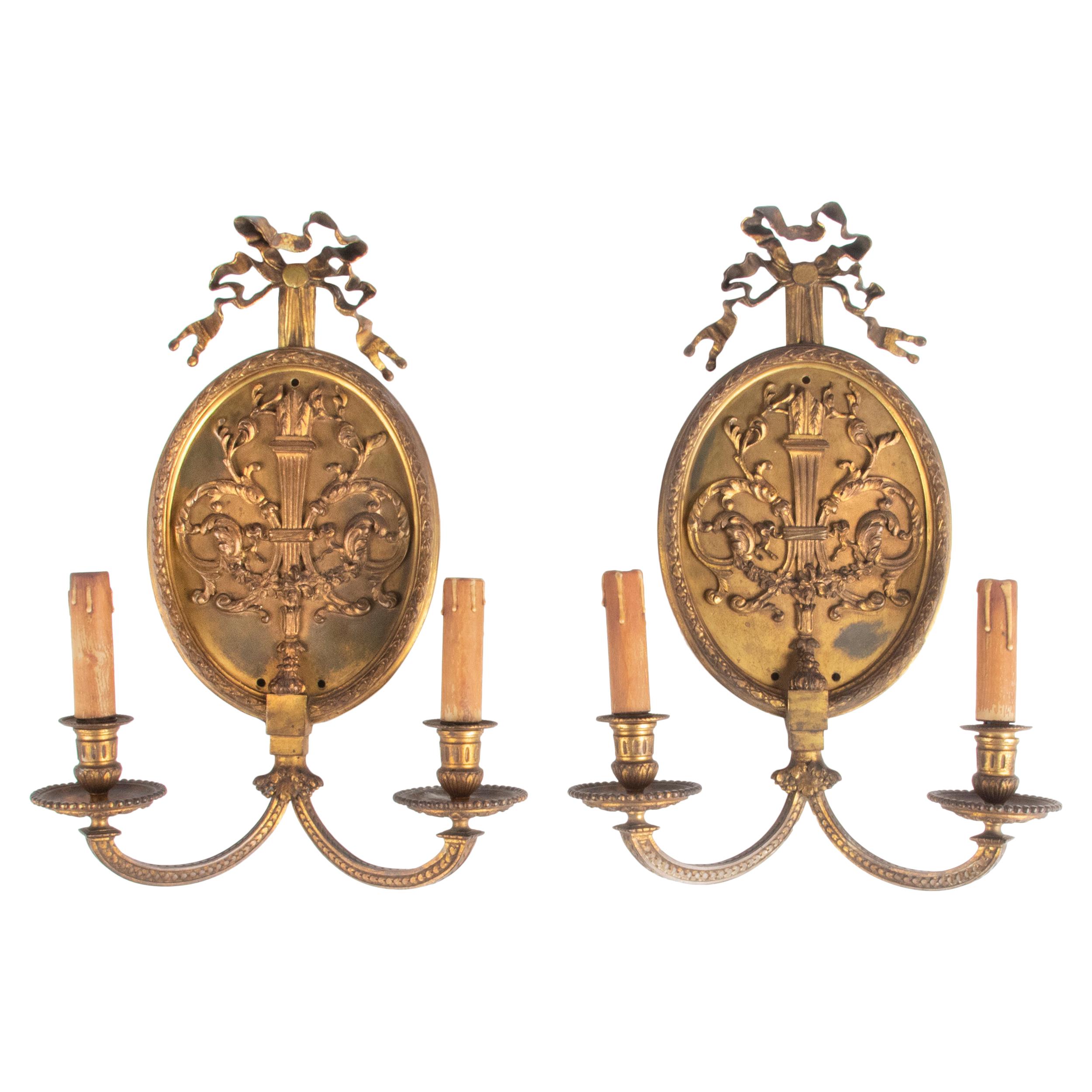 Pair of 19th Century Louis XVI Style Bronze Wall Scones