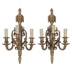 Pair of 19th Century Louis XVI Style Cast Bronze Wall Sconces