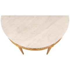 Pair of 19th Century Louis XVI Style Demilune Patinated and Gilt Consoles