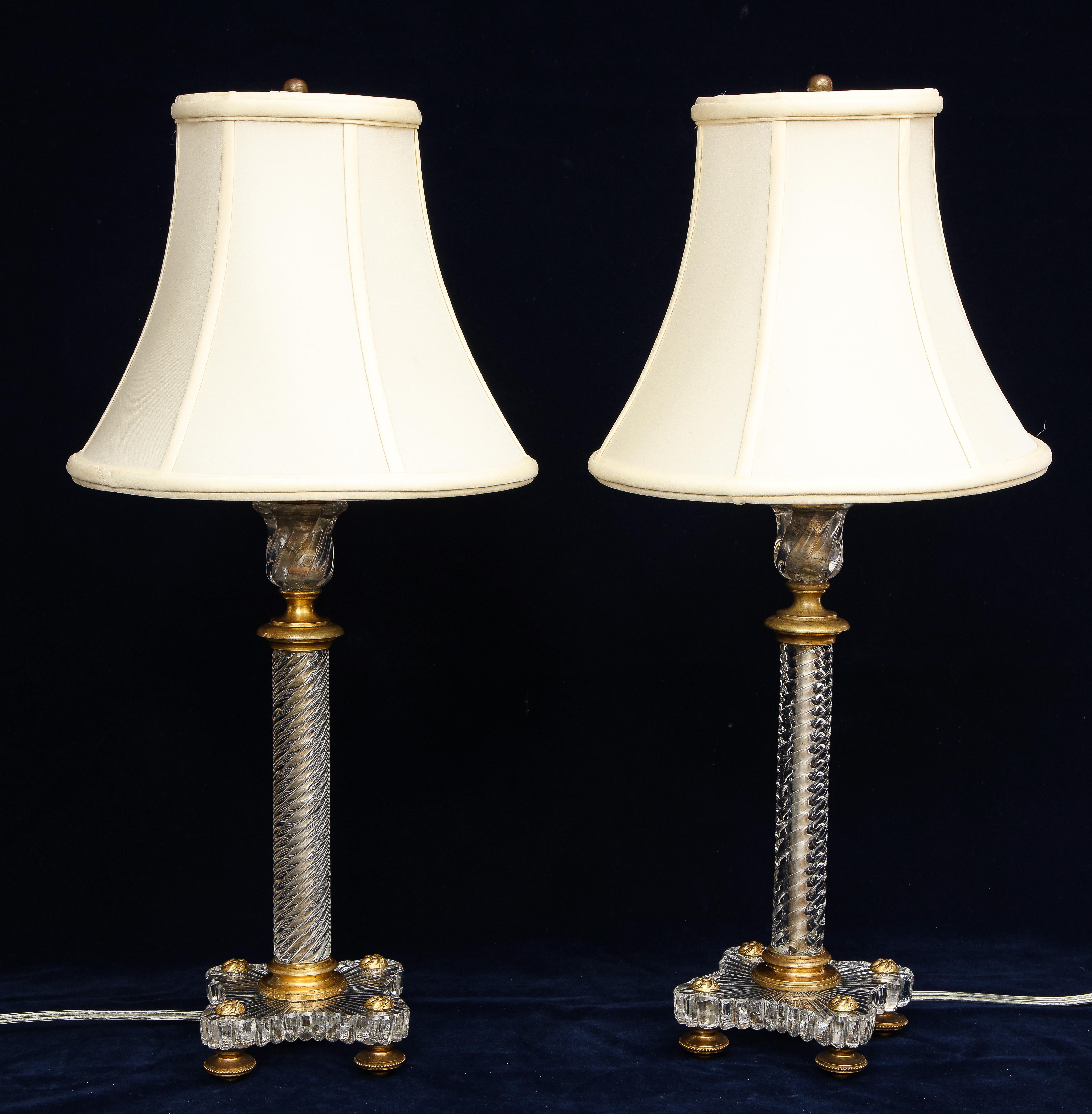 Gilt 19th Century Louis XVI Style French Dore Bronze Mounted Baccarat Lamp