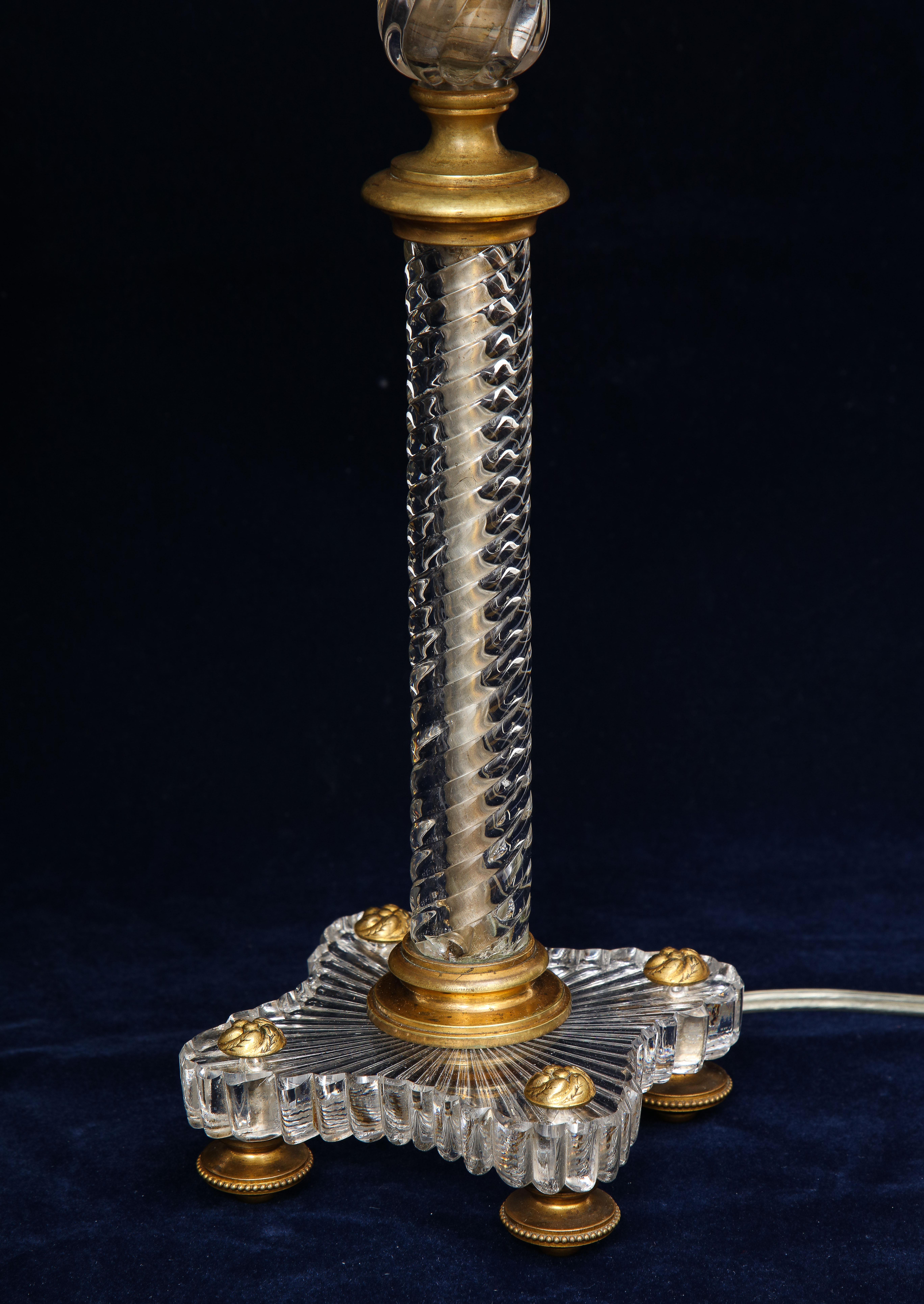 19th Century Louis XVI Style French Dore Bronze Mounted Baccarat Lamp 1