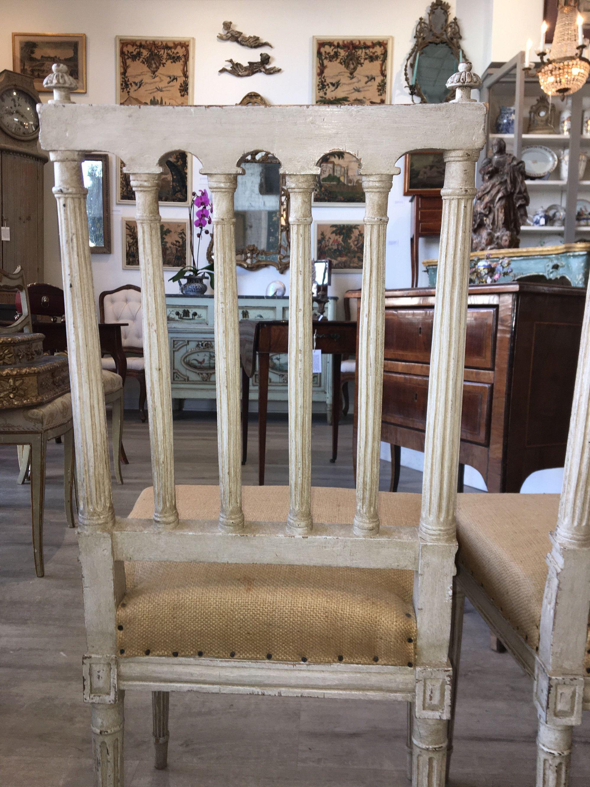 Wood Pair of 19th Century Louis XVI Style French White Painted Side Chairs