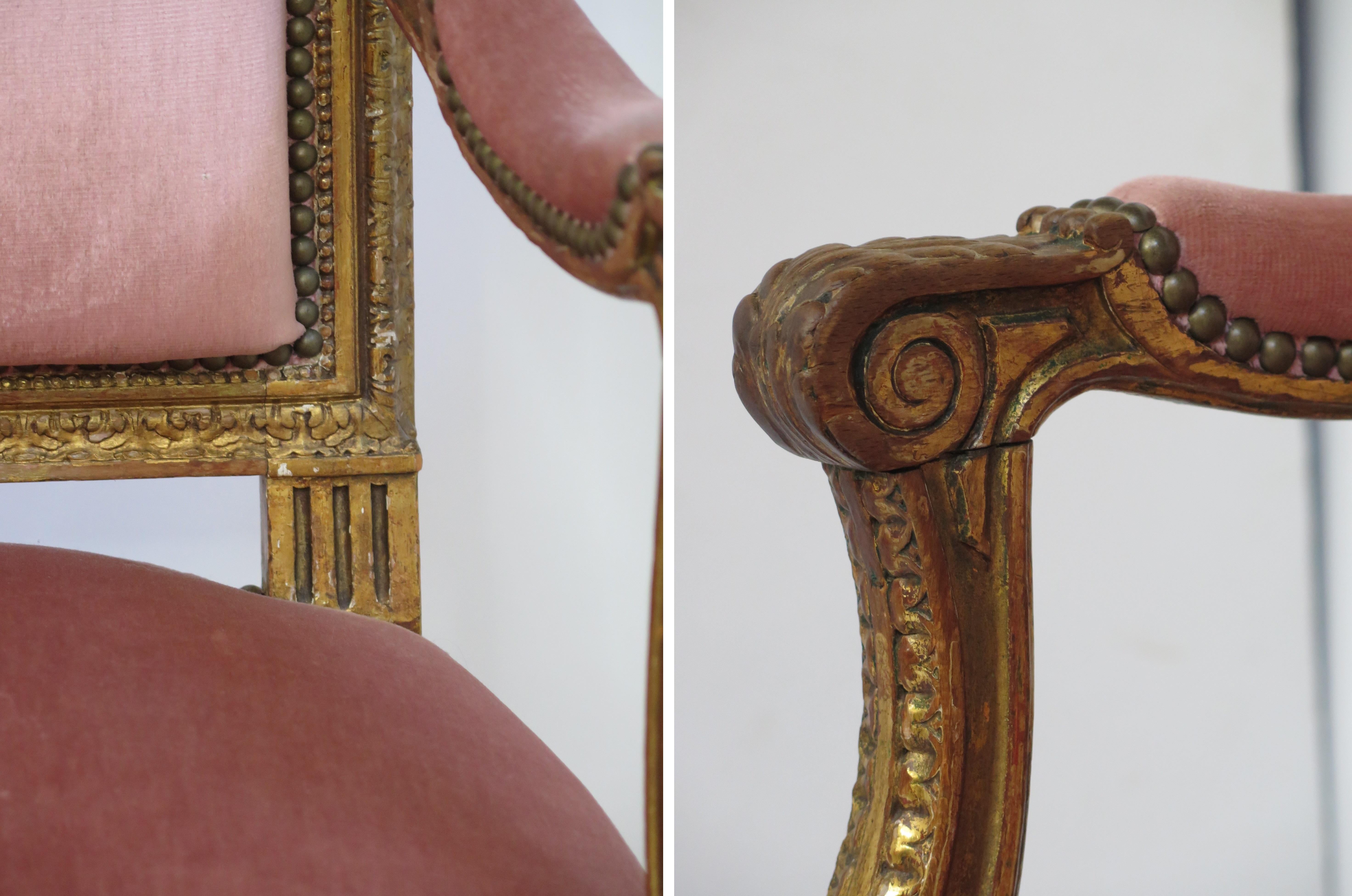 Pair of 19th Century Louis XVI Style Giltwood Fauteuils 3