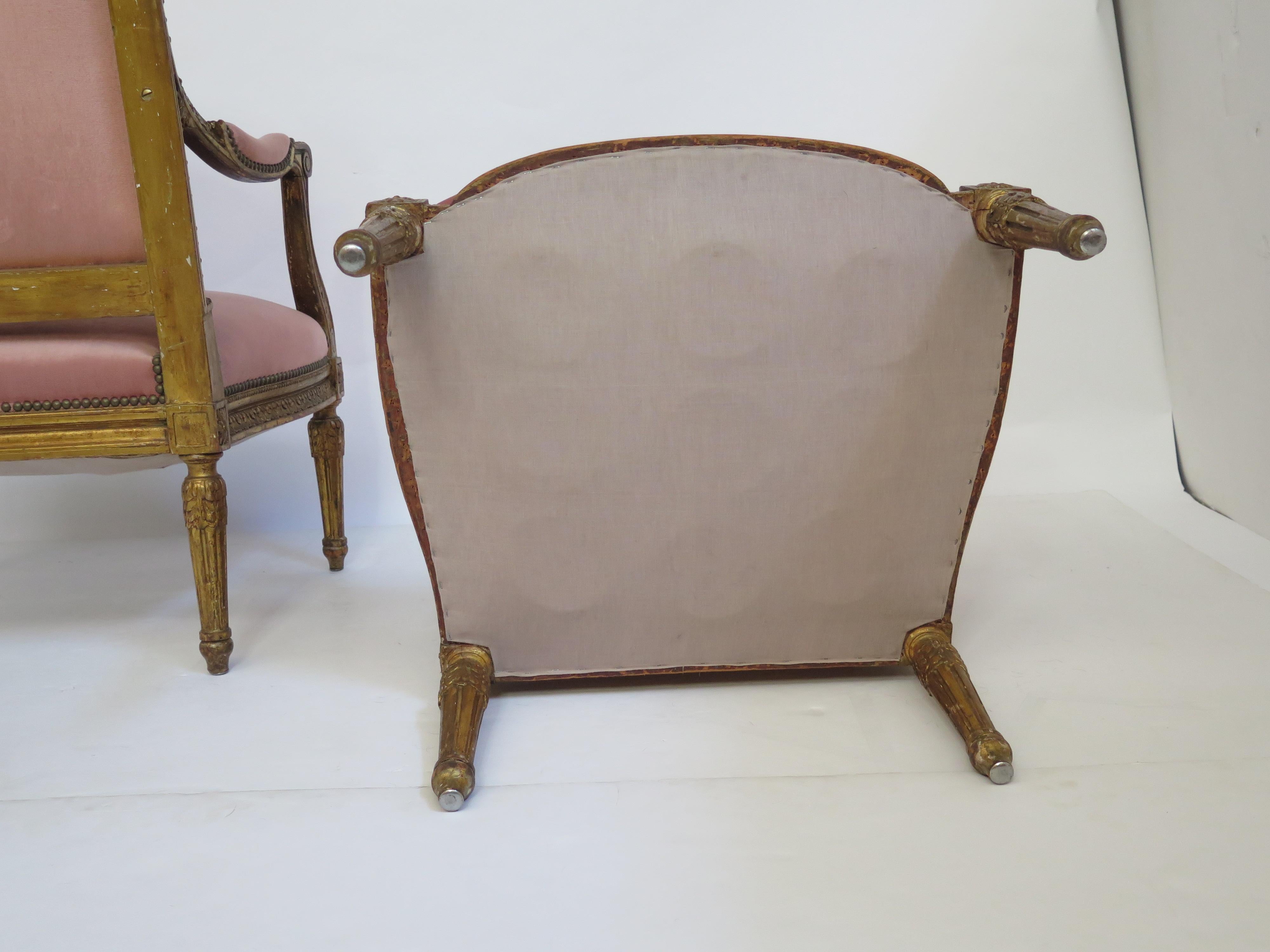 Pair of 19th Century Louis XVI Style Giltwood Fauteuils 6