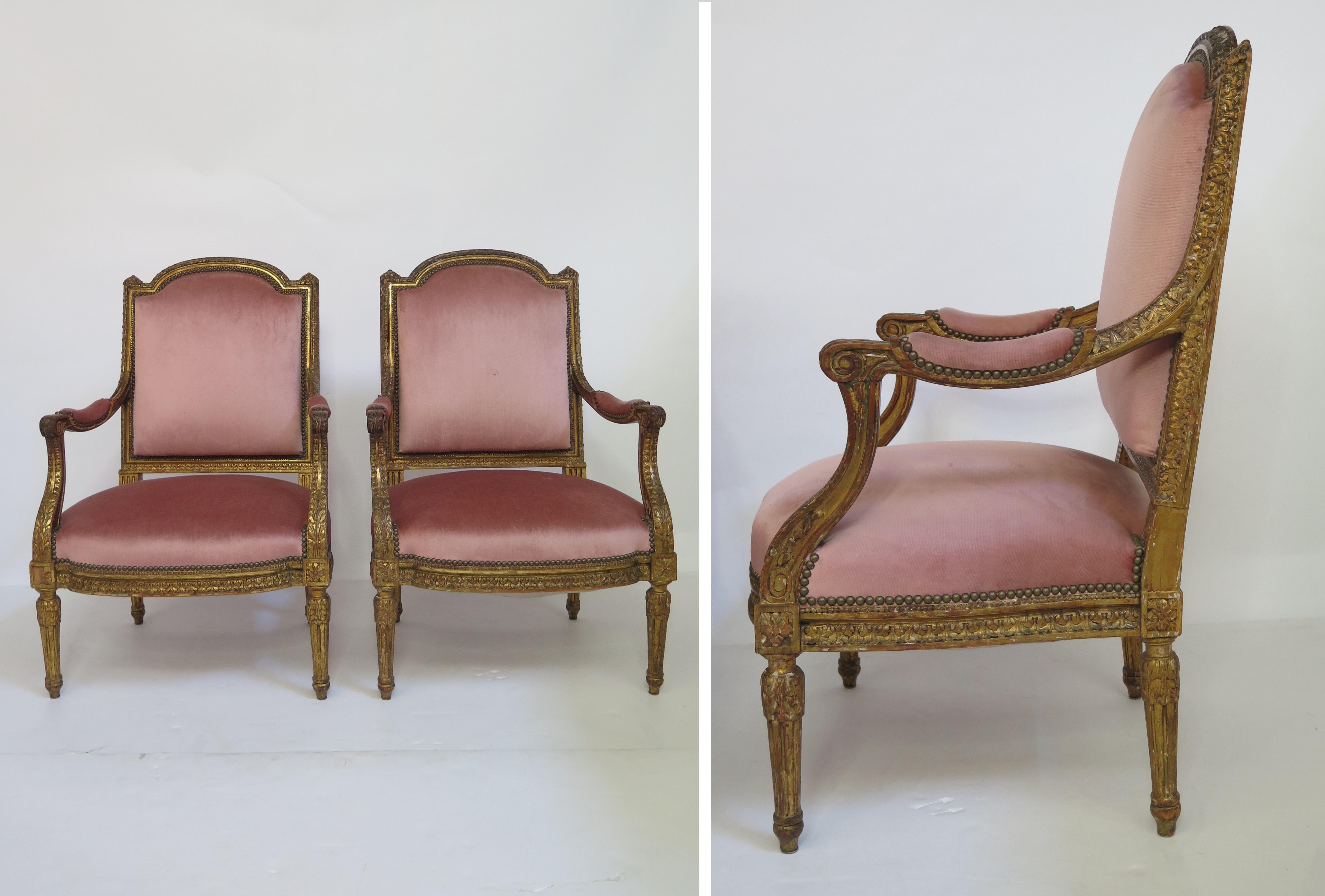 Pair of 19th Century Louis XVI Style Giltwood Fauteuils 8