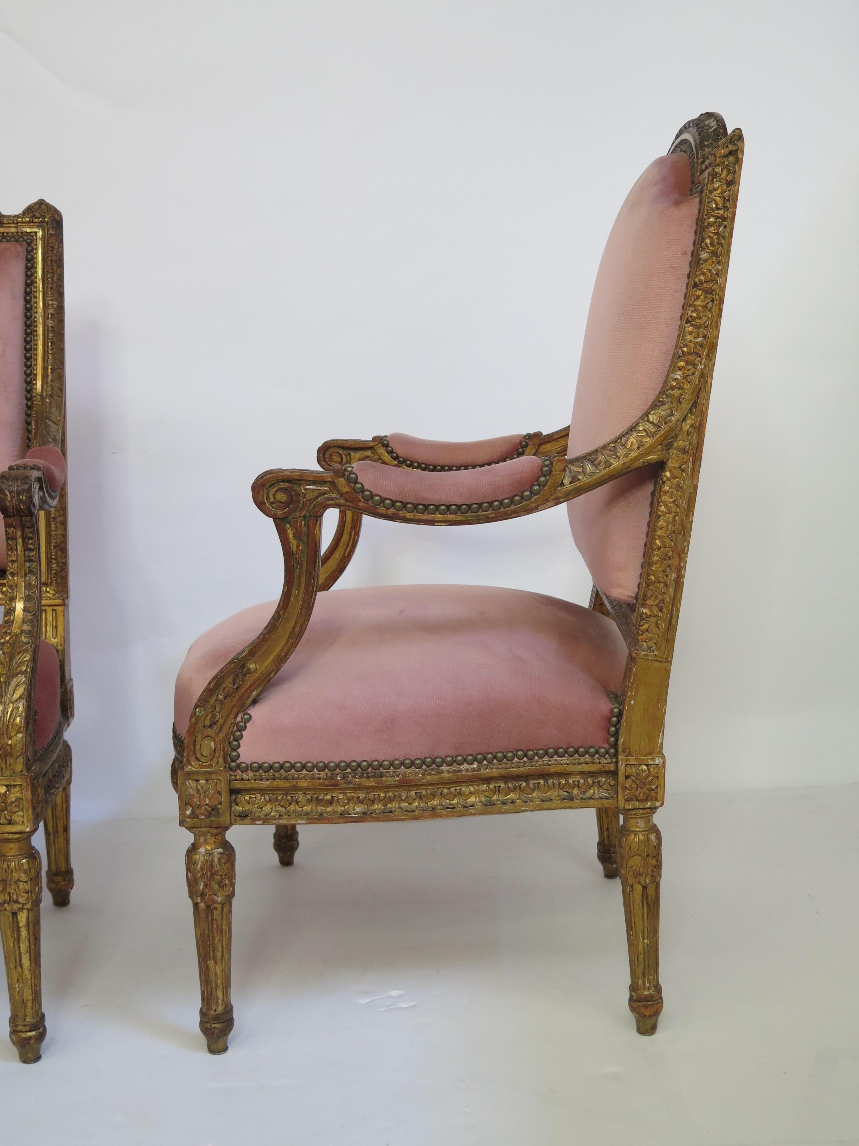 Pair of 19th Century Louis XVI Style Giltwood Fauteuils 9