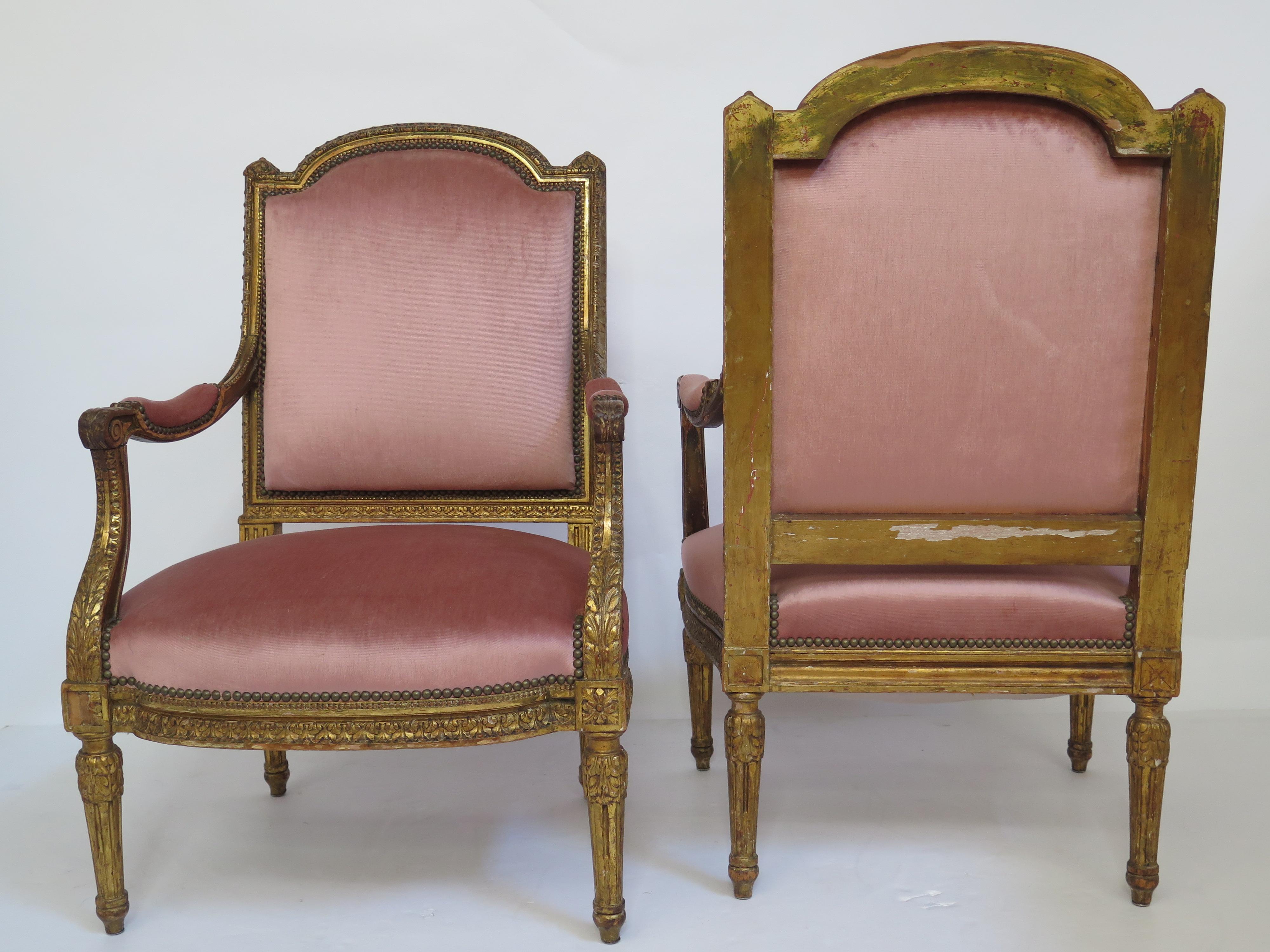 Pair of 19th Century Louis XVI Style Giltwood Fauteuils In Good Condition In Dallas, TX