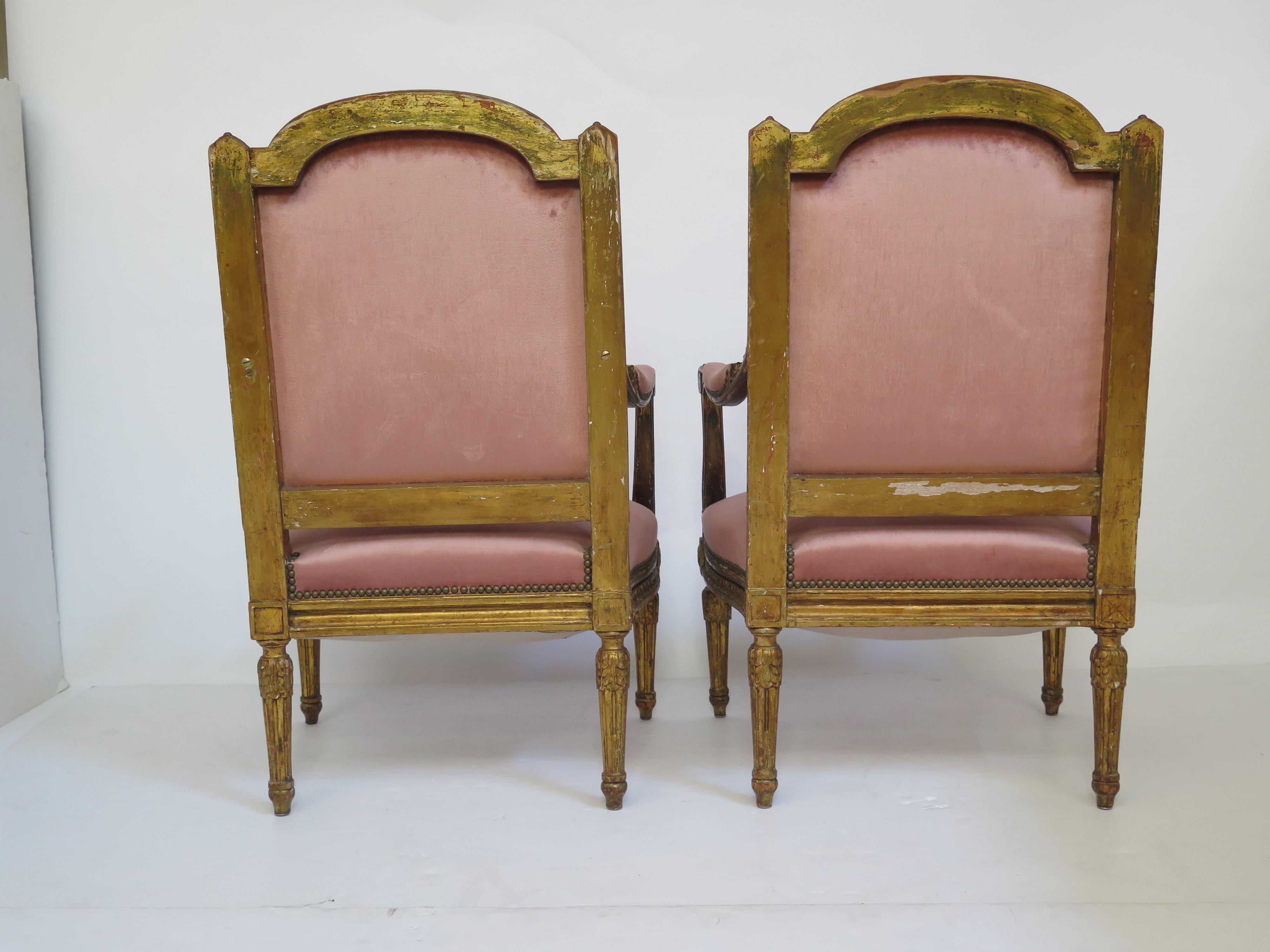 Late 19th Century Pair of 19th Century Louis XVI Style Giltwood Fauteuils