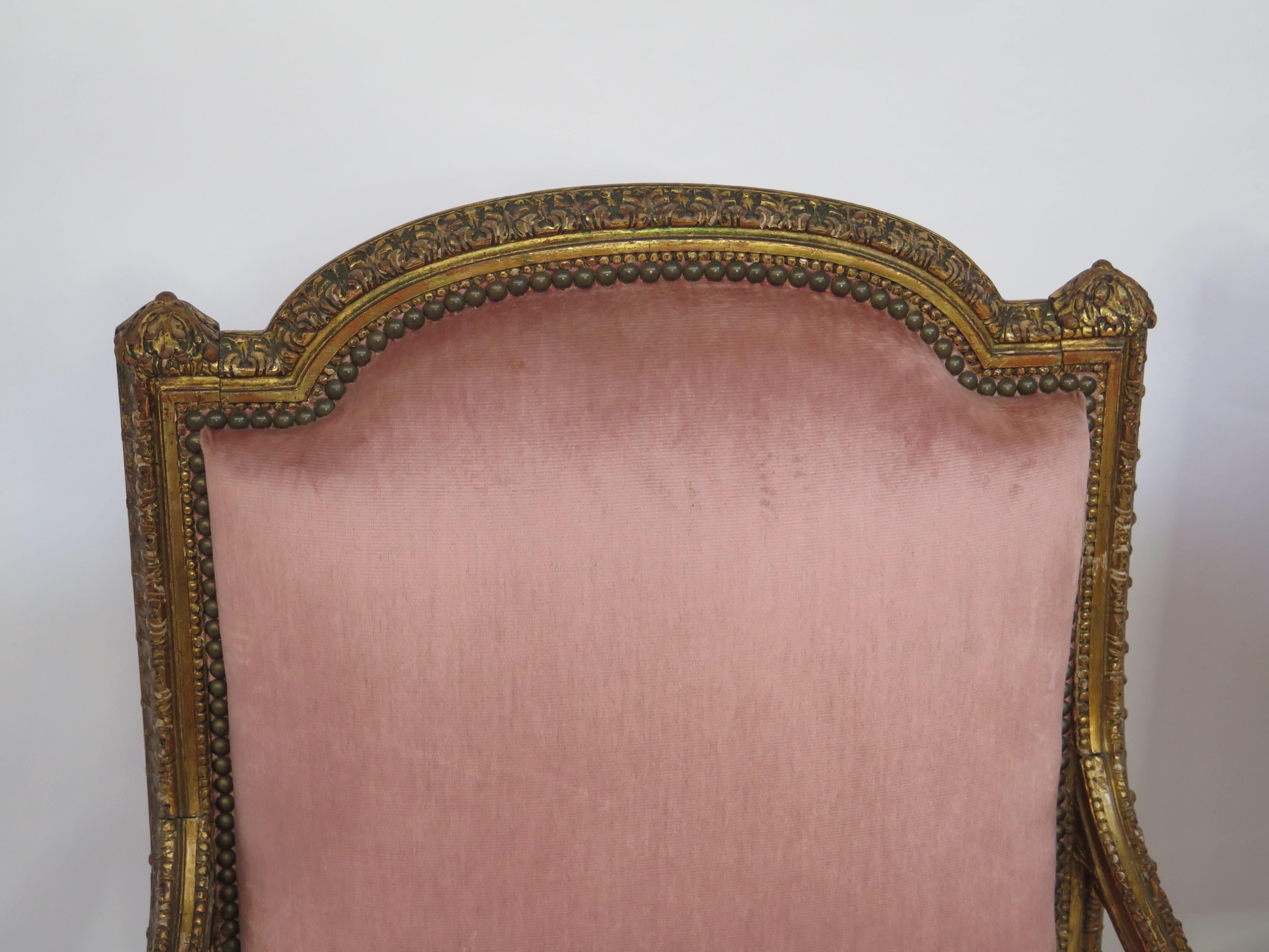 Pair of 19th Century Louis XVI Style Giltwood Fauteuils 2