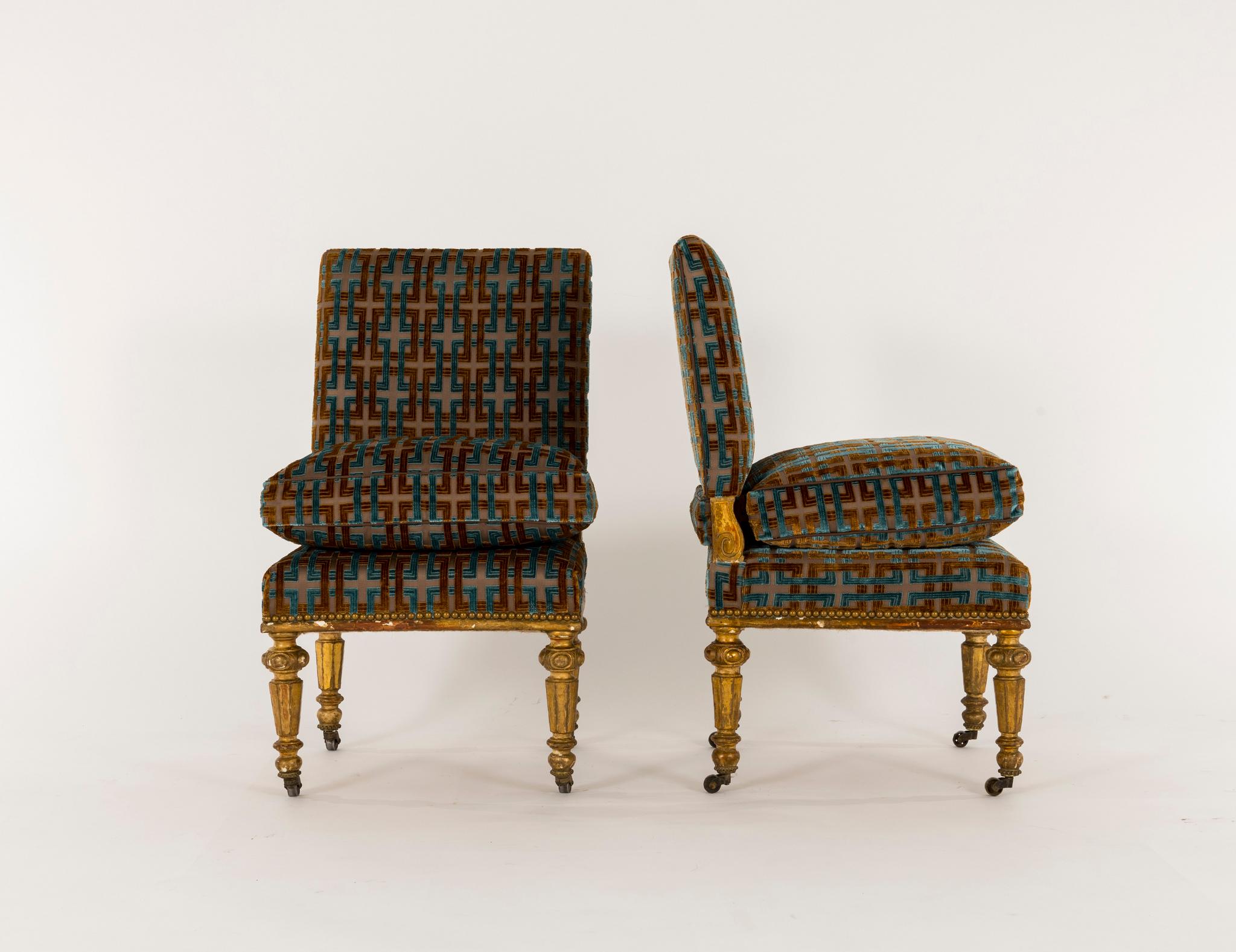 French Pair of Napoleon III Giltwood Slipper Chairs  For Sale