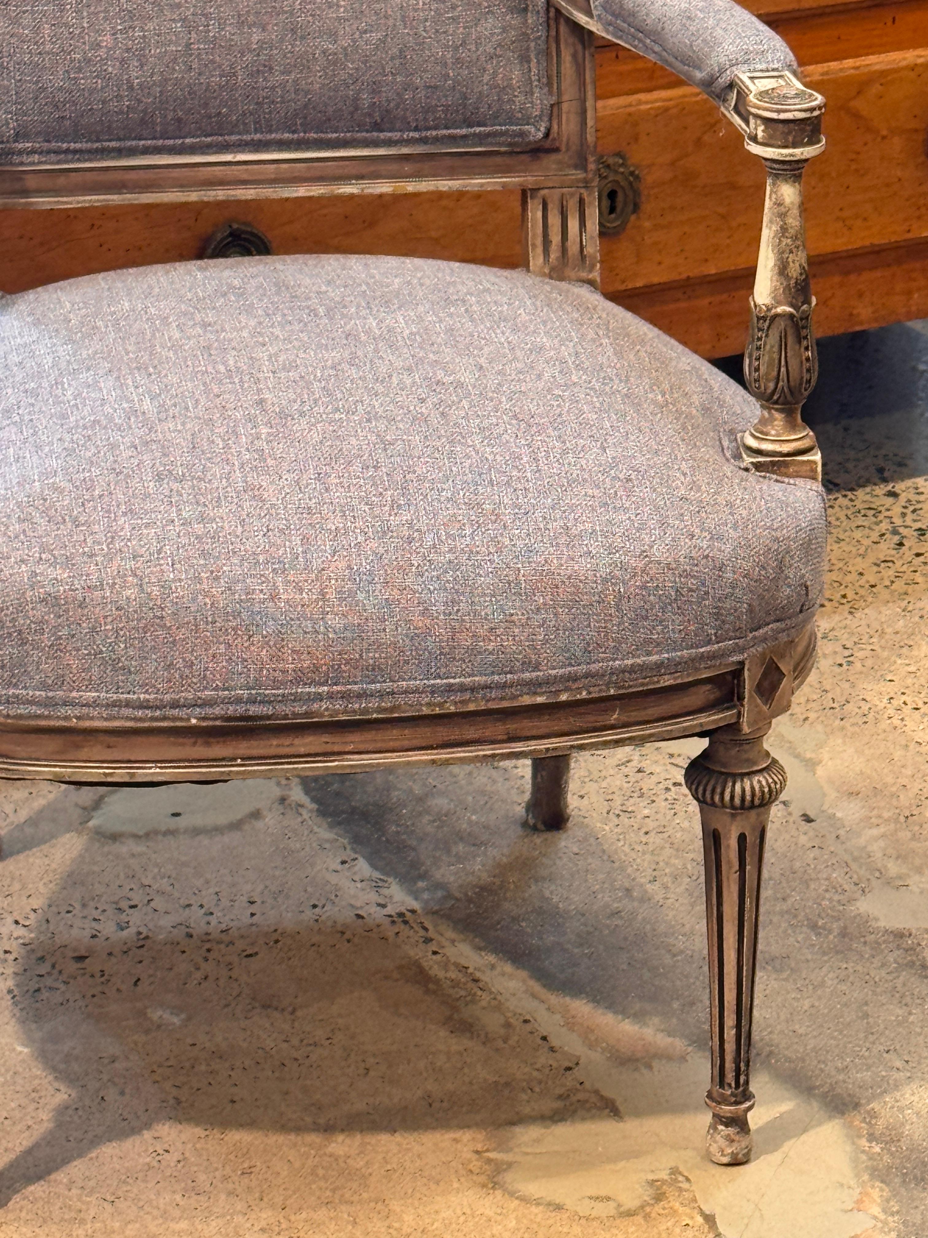 Paar graue Fauteuils im Louis-XVI-Stil des 19. 2