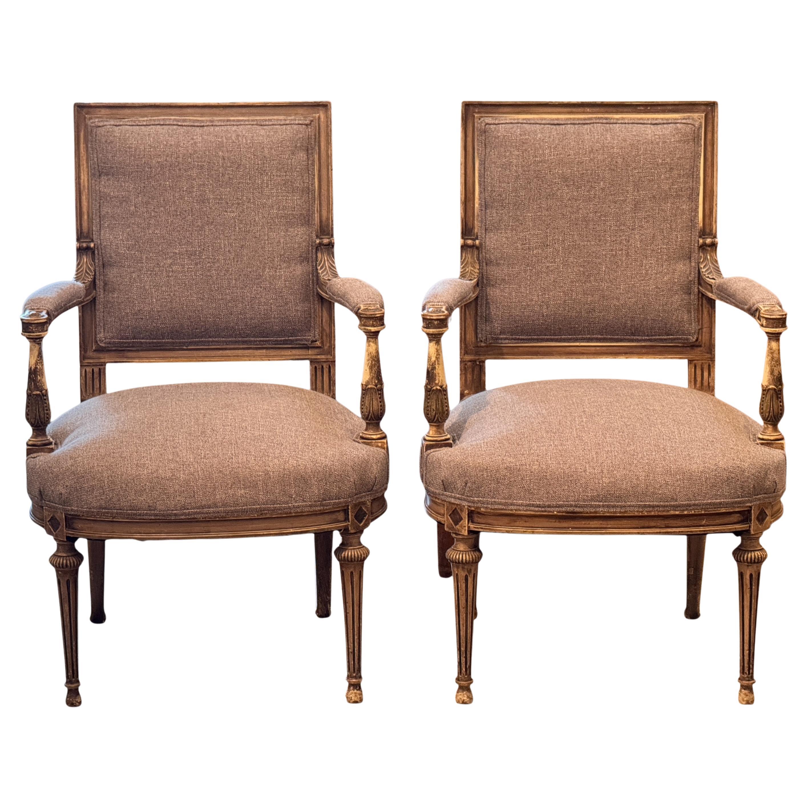 Coppia di fauteuil grigi in stile Luigi XVI del XIX secolo