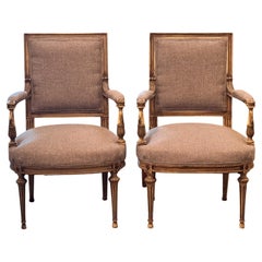 Pair of 19th Century Louis XVI Style Gray Fauteuils