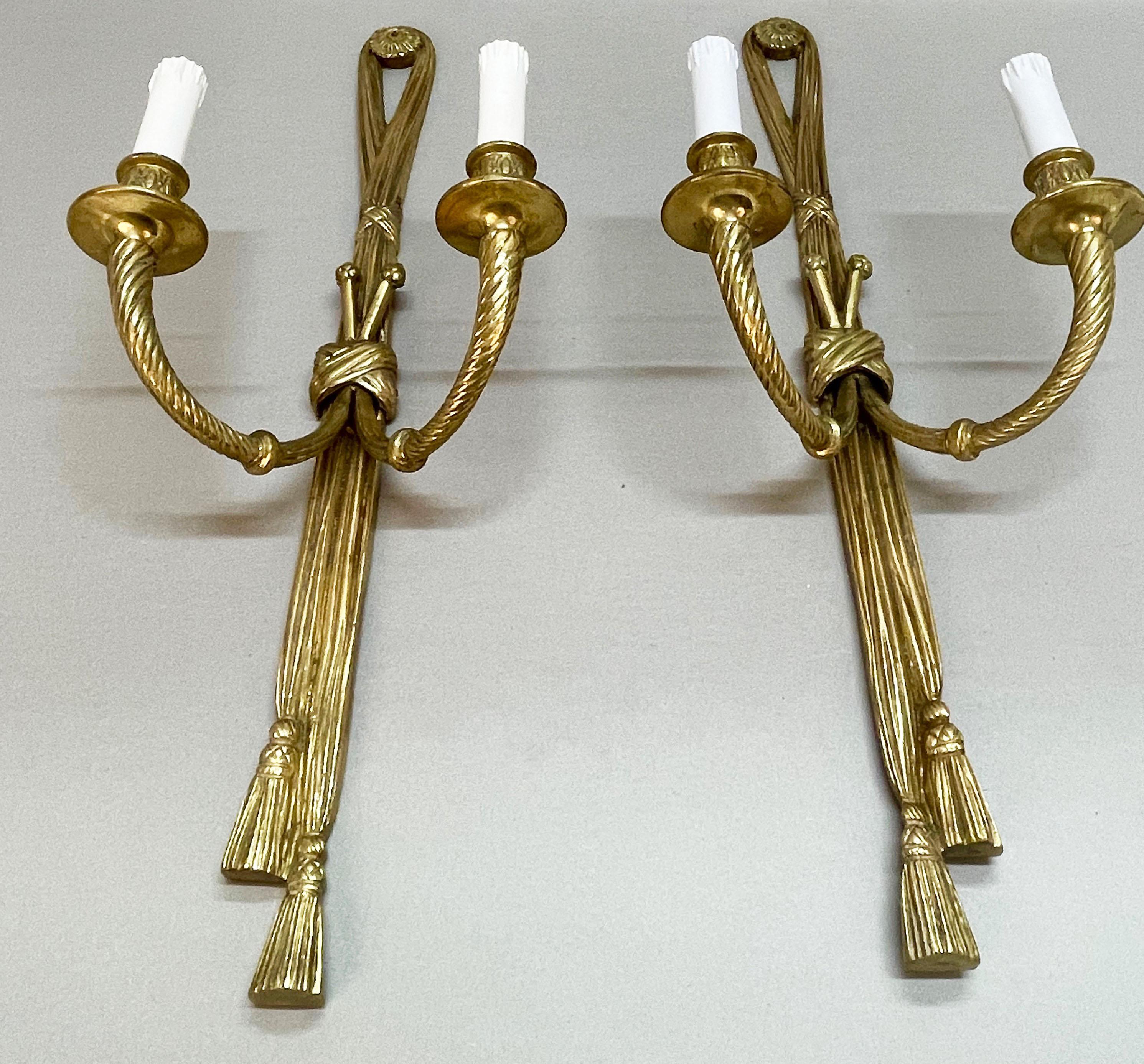 Pair of 19th Century Louis XVI Style Knot & Tassel Appliqué Wall Candle Sconces For Sale 5