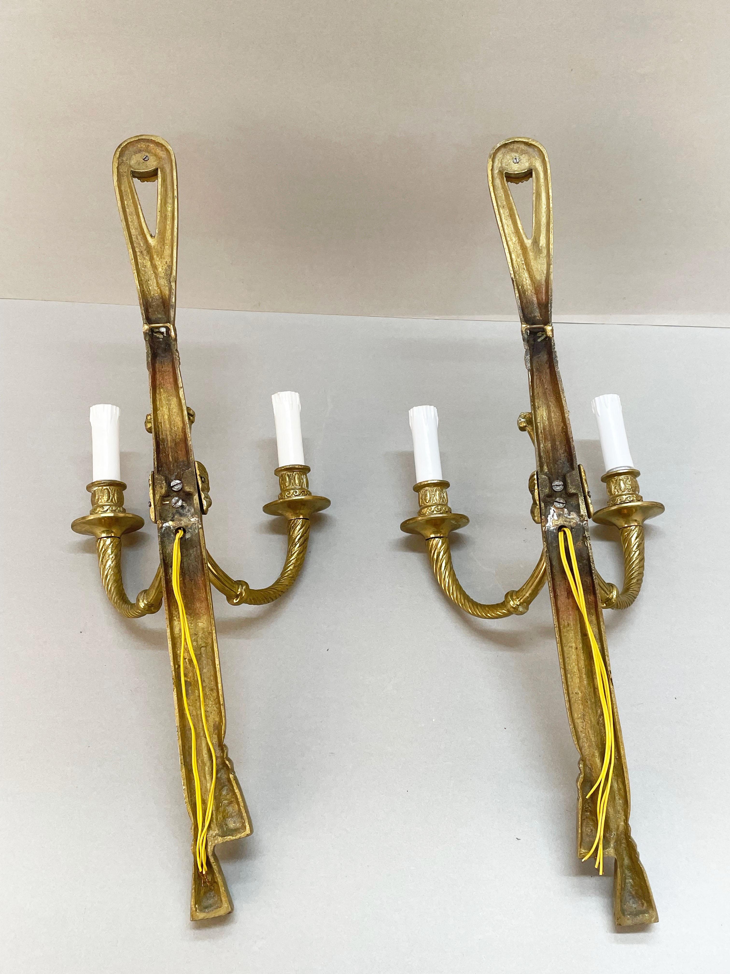 Pair of 19th Century Louis XVI Style Knot & Tassel Appliqué Wall Candle Sconces For Sale 6