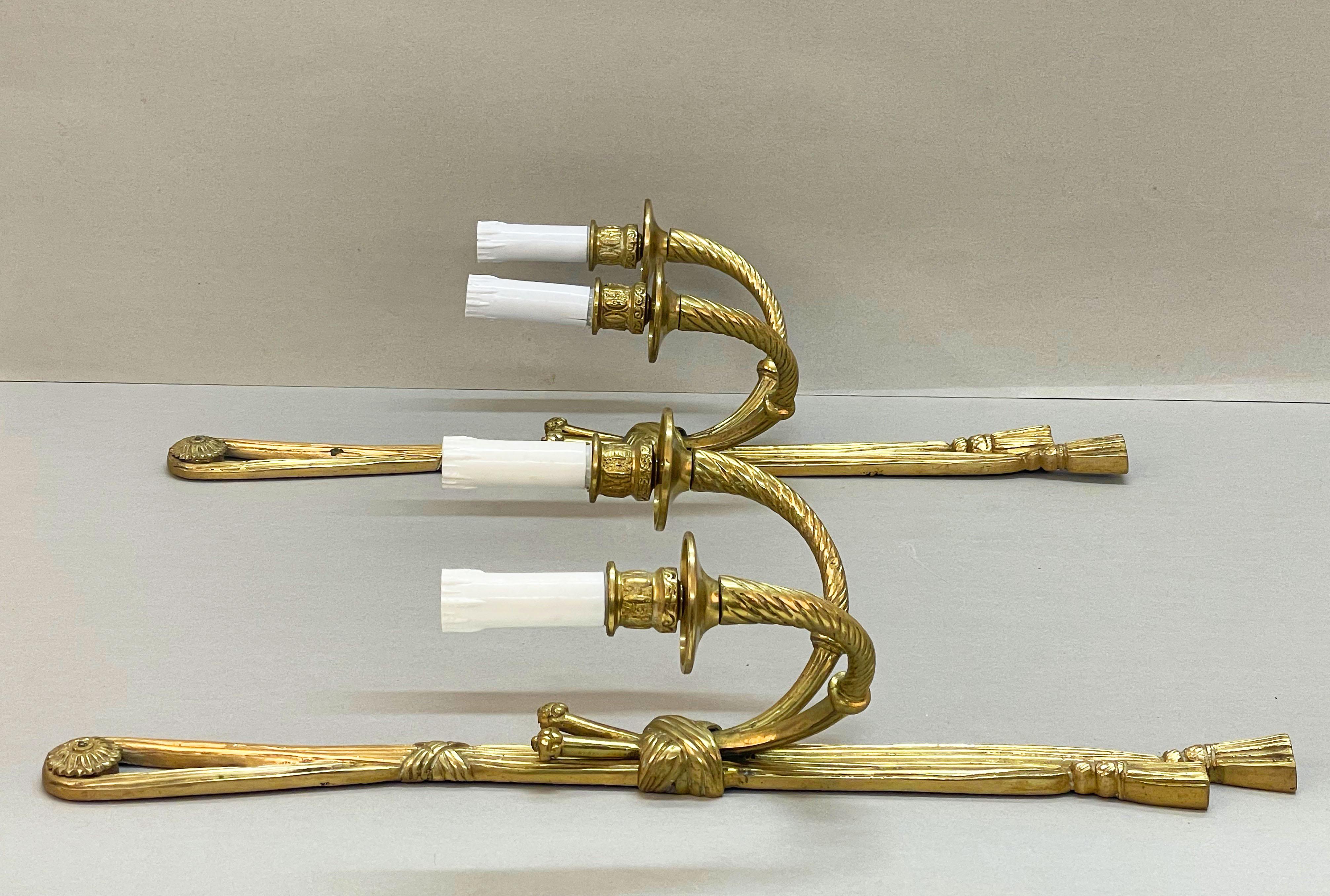 Pair of 19th Century Louis XVI Style Knot & Tassel Appliqué Wall Candle Sconces For Sale 9