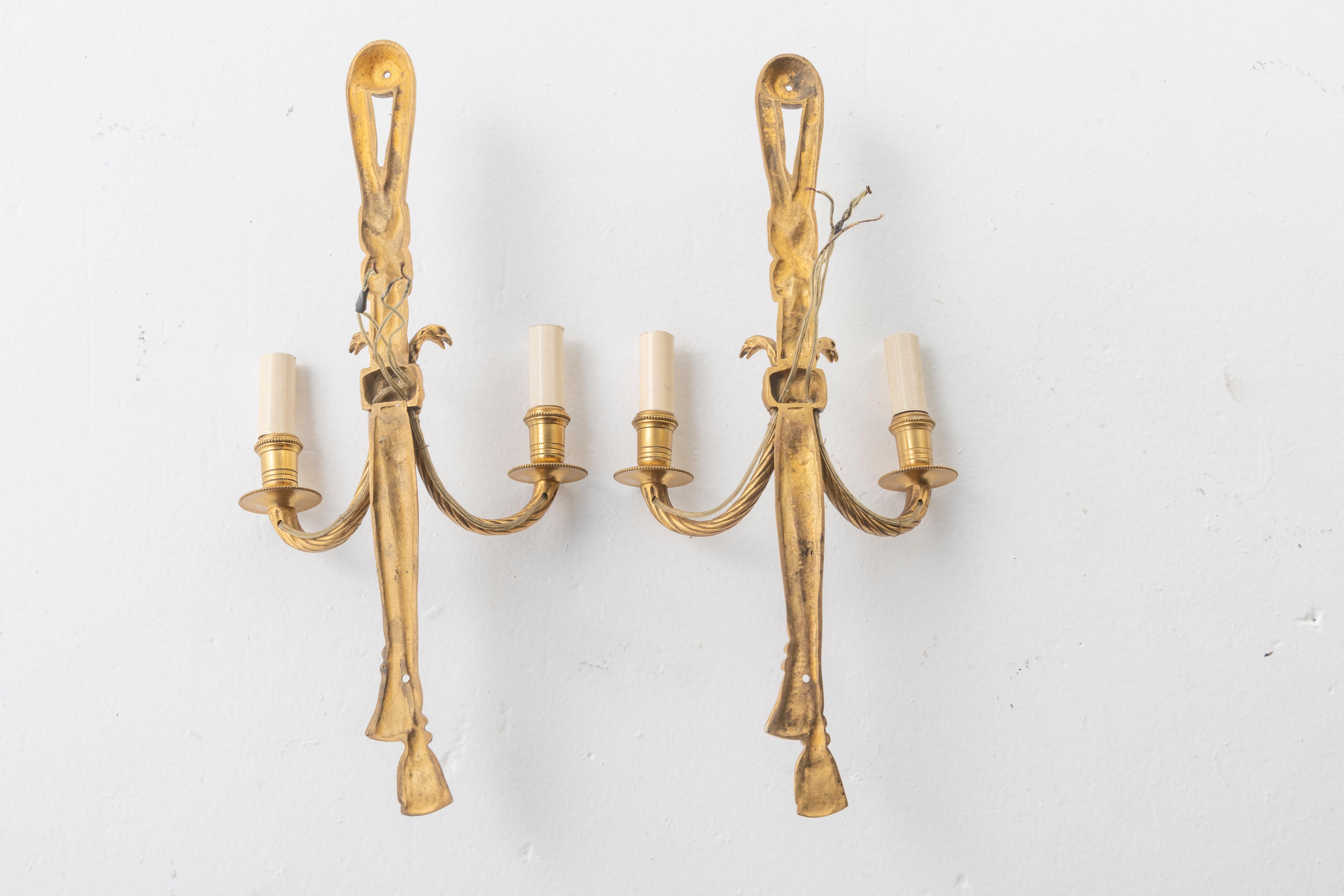Pair of 19th Century Louis XVI Style Knot & Tassel Appliqué Wall Candle Sconces In Good Condition In San Francisco, CA