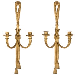 Pair of 19th Century Louis XVI Style Knot & Tassel Appliqué Wall Candle Sconces