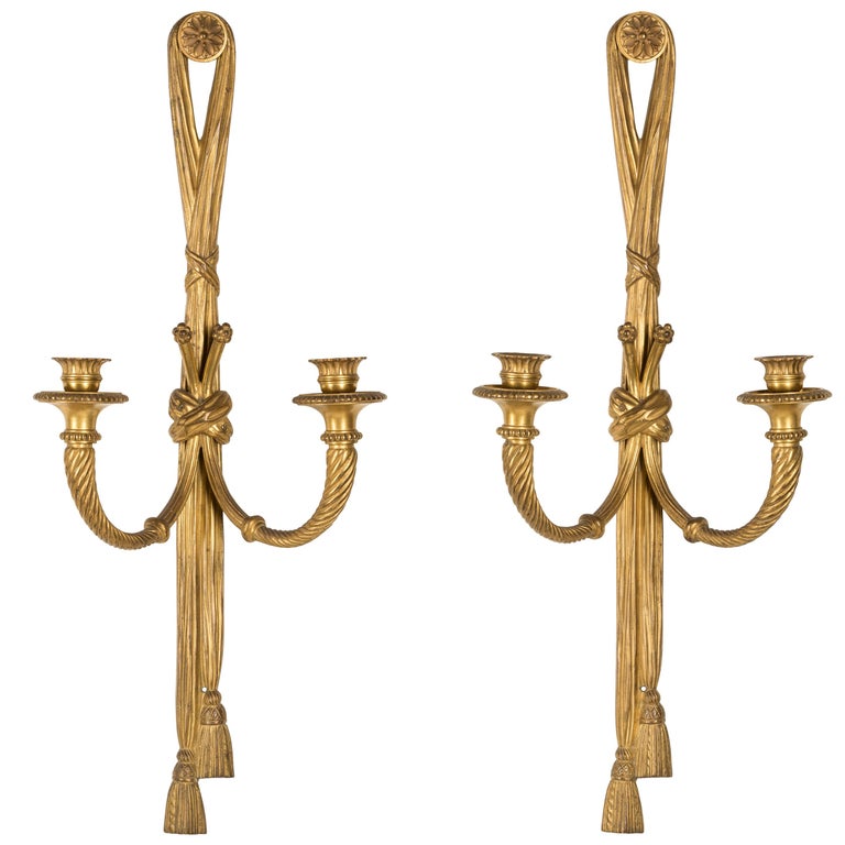 Pair of 19th Century Louis XVI Style Knot and Tassel Appliqué Wall Candle  Sconces at 1stDibs