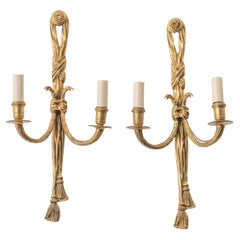 Pair of 19th Century Louis XVI Style Knot & Tassel Appliqué Wall Candle Sconces