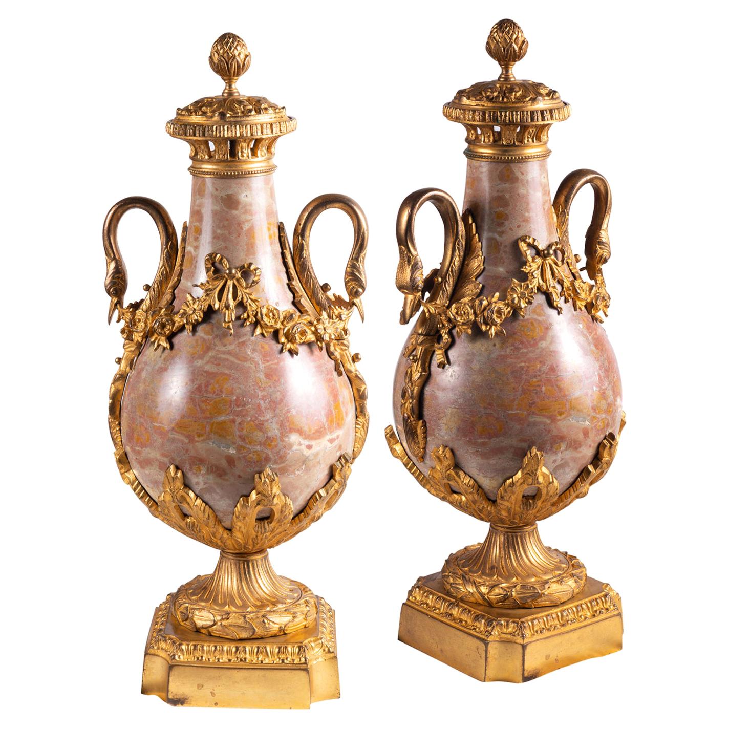 Pair of 19th Century Louis XVI Style Marble Vases