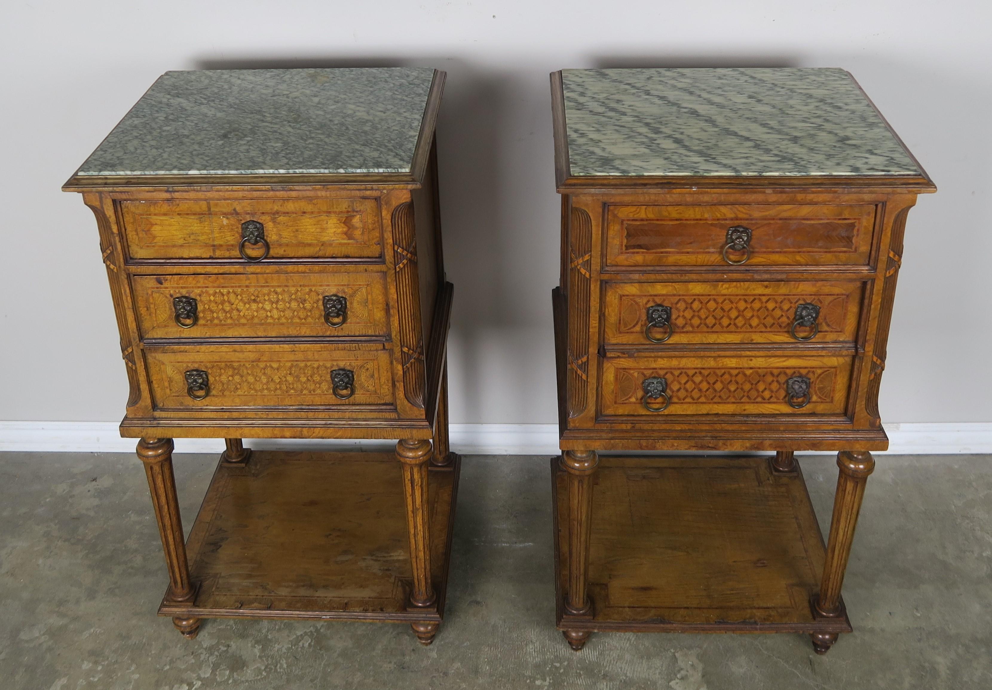 Pair of 19th Century Louis XVI Style Nightstands with Marble Tops 9