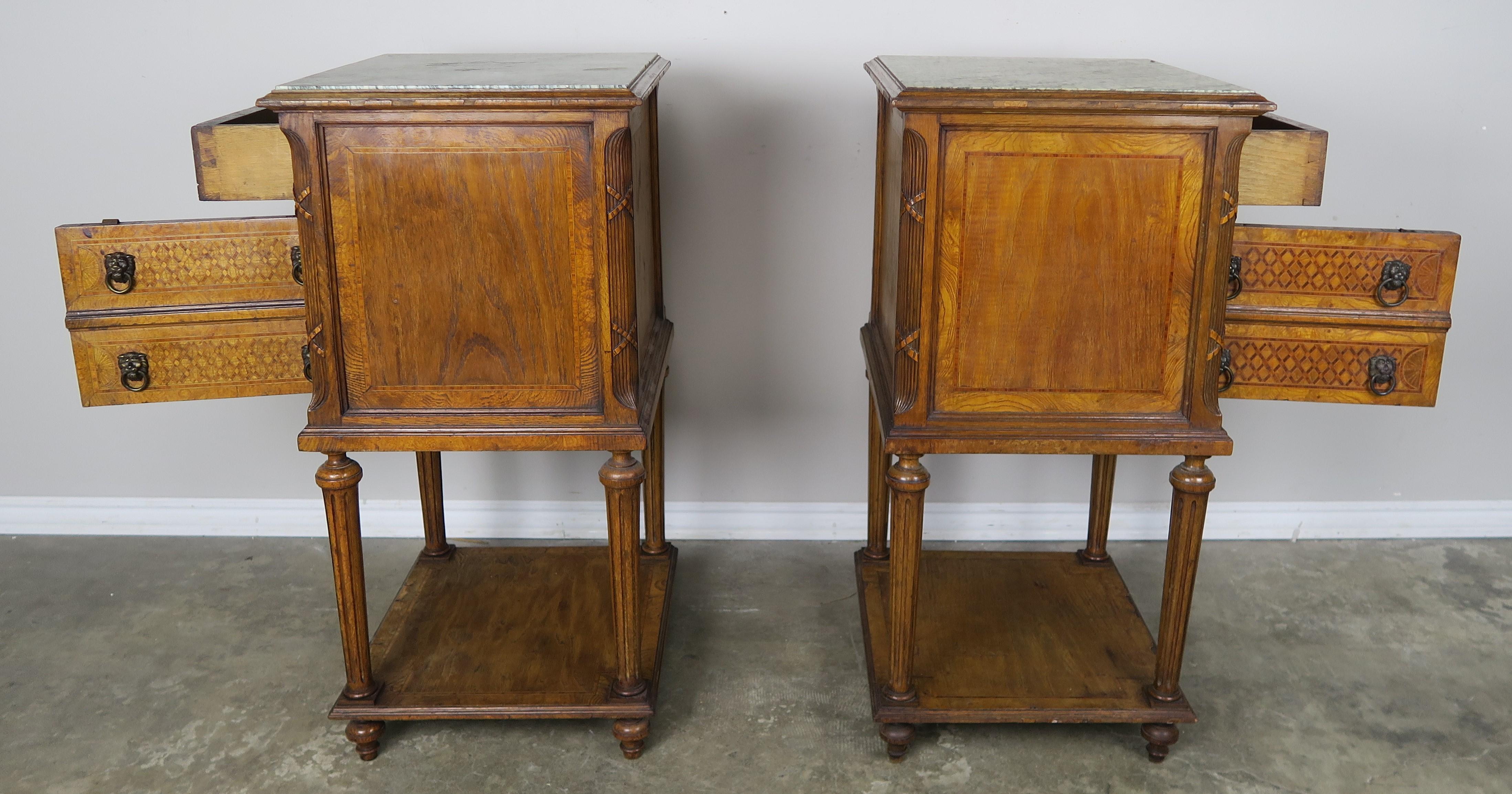 Neoclassical Pair of 19th Century Louis XVI Style Nightstands with Marble Tops
