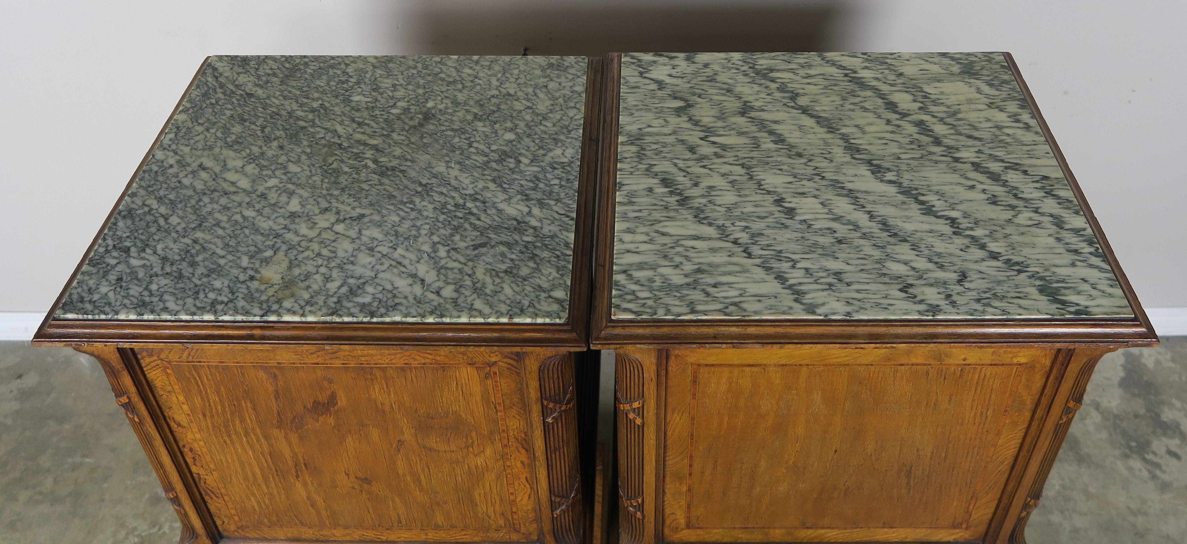 French Pair of 19th Century Louis XVI Style Nightstands with Marble Tops