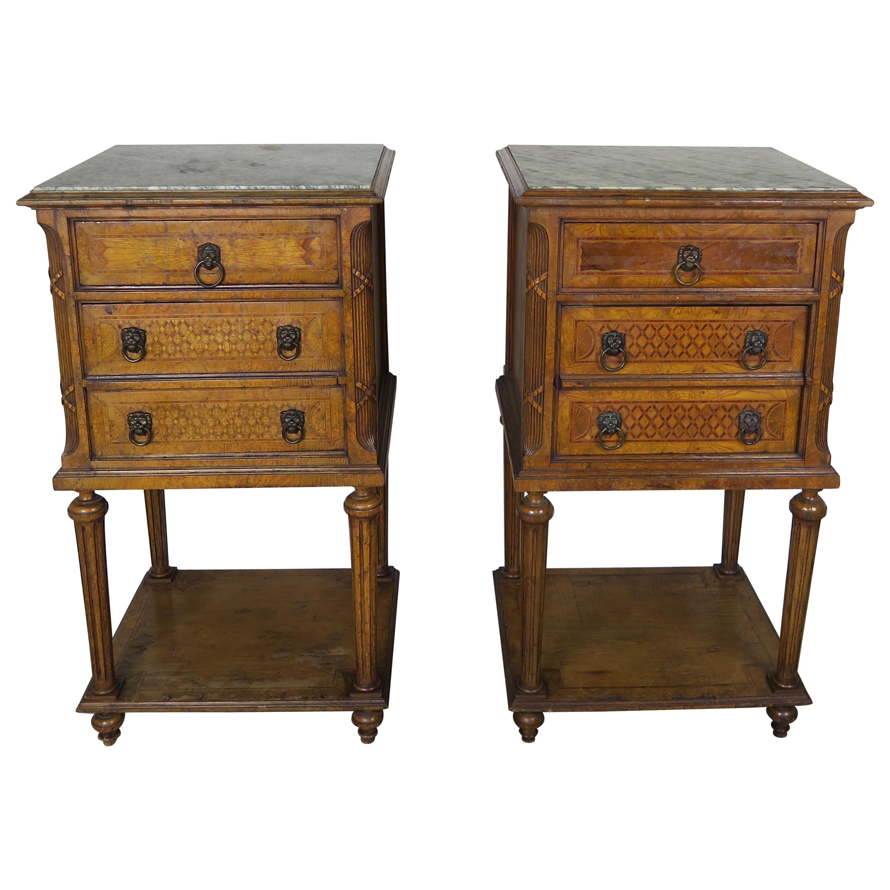 Pair of 19th Century Louis XVI Style Nightstands with Marble Tops