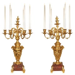 Pair of 19th Century Louis XVI Style Ormolu and Marble Candelabras