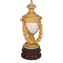 Pair of 19th Century Louis XVI Style Ormolu, Bronze and Faux Marble Lamps