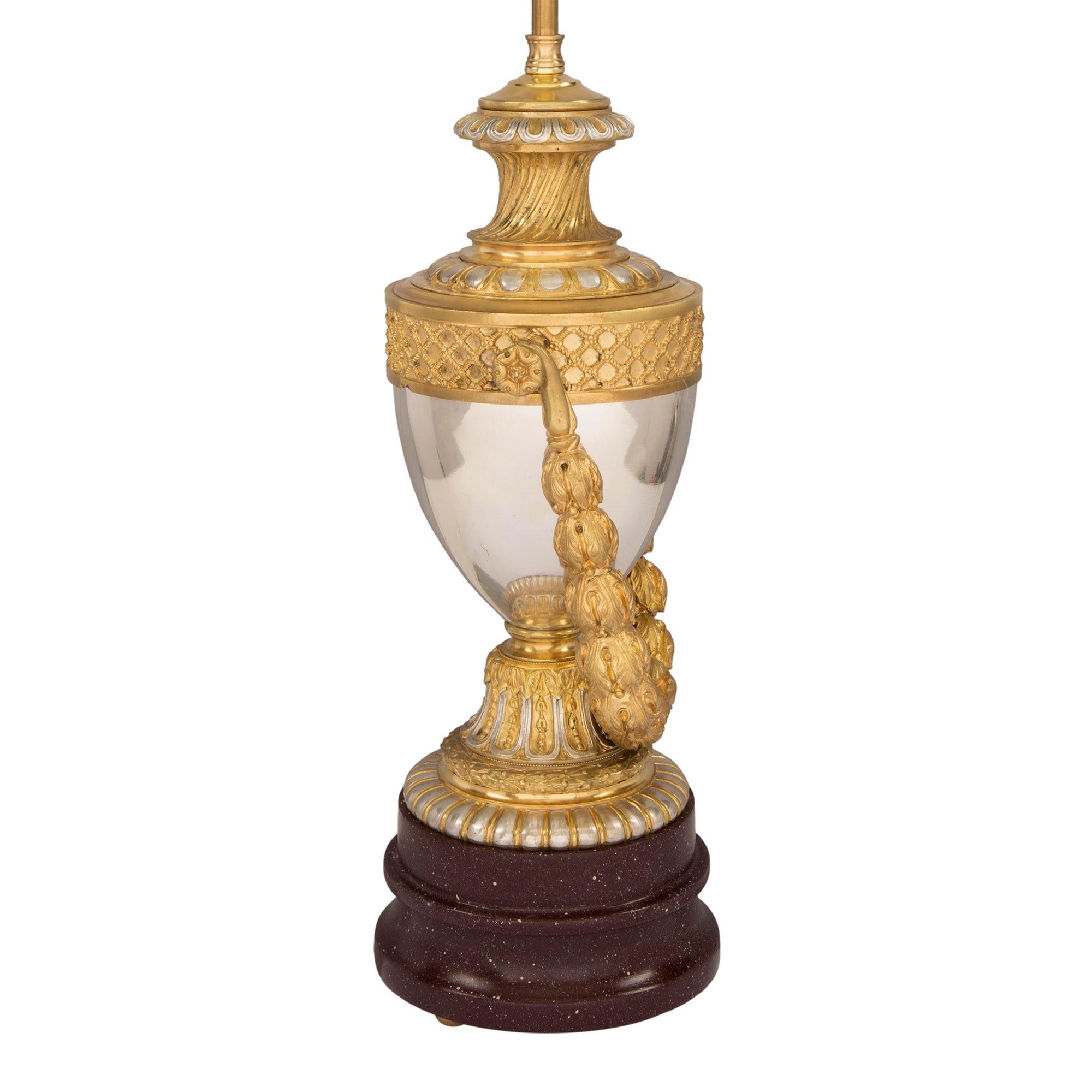French Pair of 19th Century Louis XVI Style Ormolu, Bronze and Faux Marble Lamps For Sale