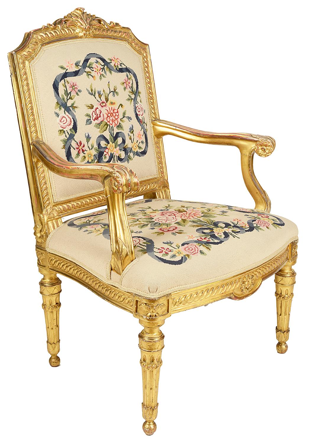 French Pair of 19th Century Louis XVI Style Salon Chairs For Sale