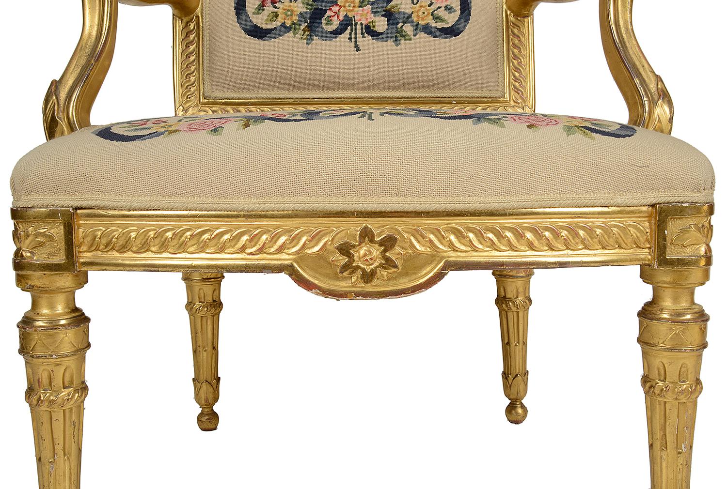 Pair of 19th Century Louis XVI Style Salon Chairs For Sale 2