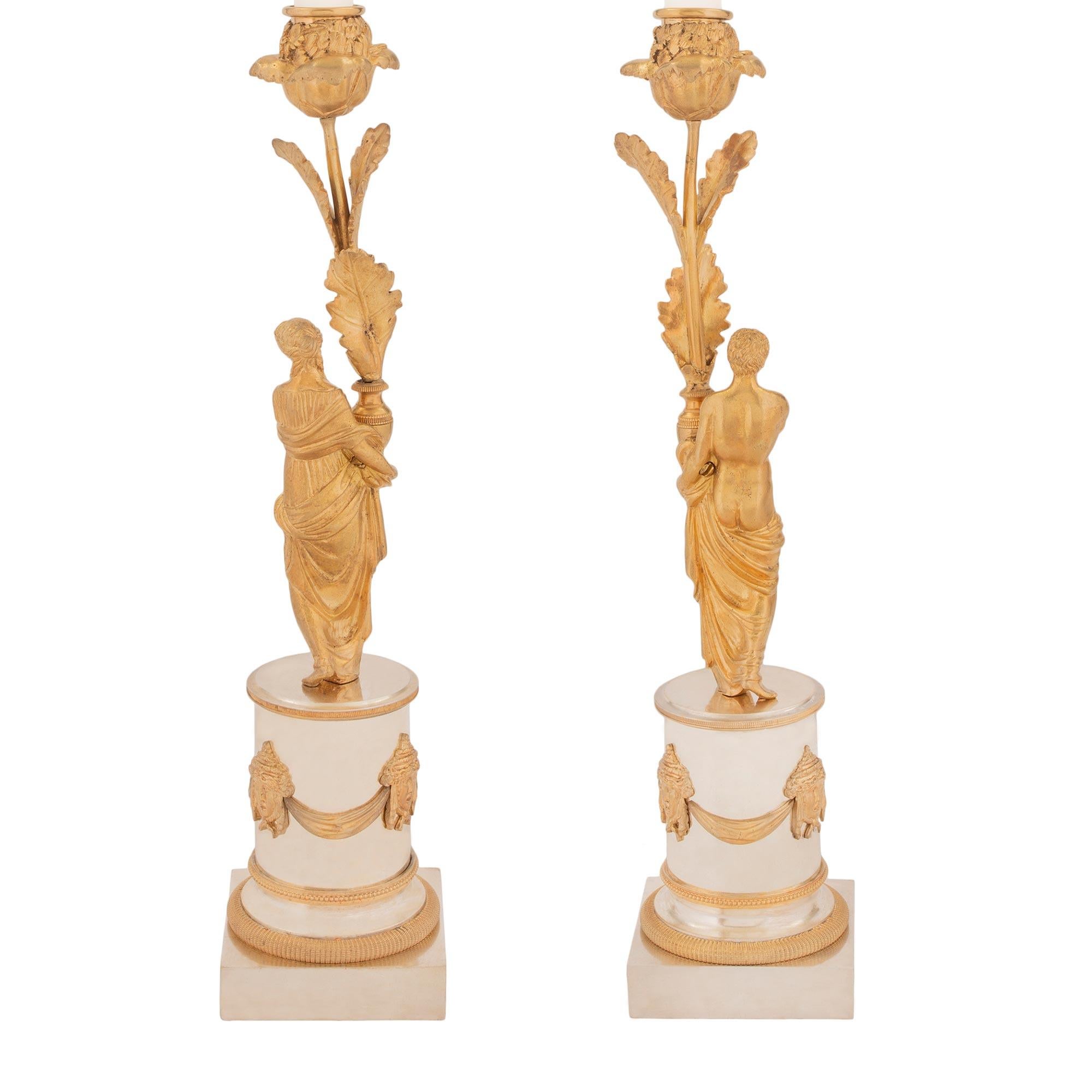 Pair of 19th Century Louis XVI Style Silvered Bronze and Ormolu Candlestick In Good Condition For Sale In West Palm Beach, FL