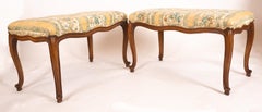 Pair of 19th Century Louis XV-Style Fruitwood Benches with Upholstered Seats