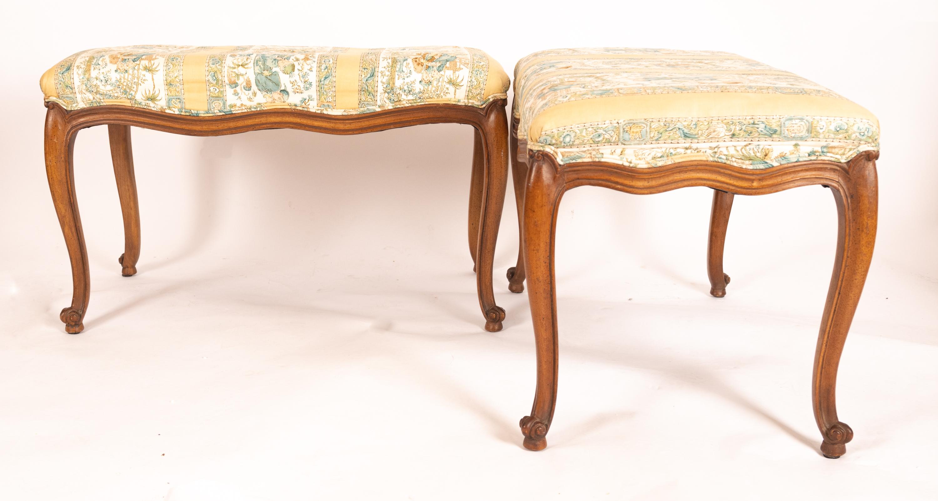 Pair of 19th Century Louis XVth-Style Fruitwood Benches with Upholstered Seats In Good Condition For Sale In New York, NY