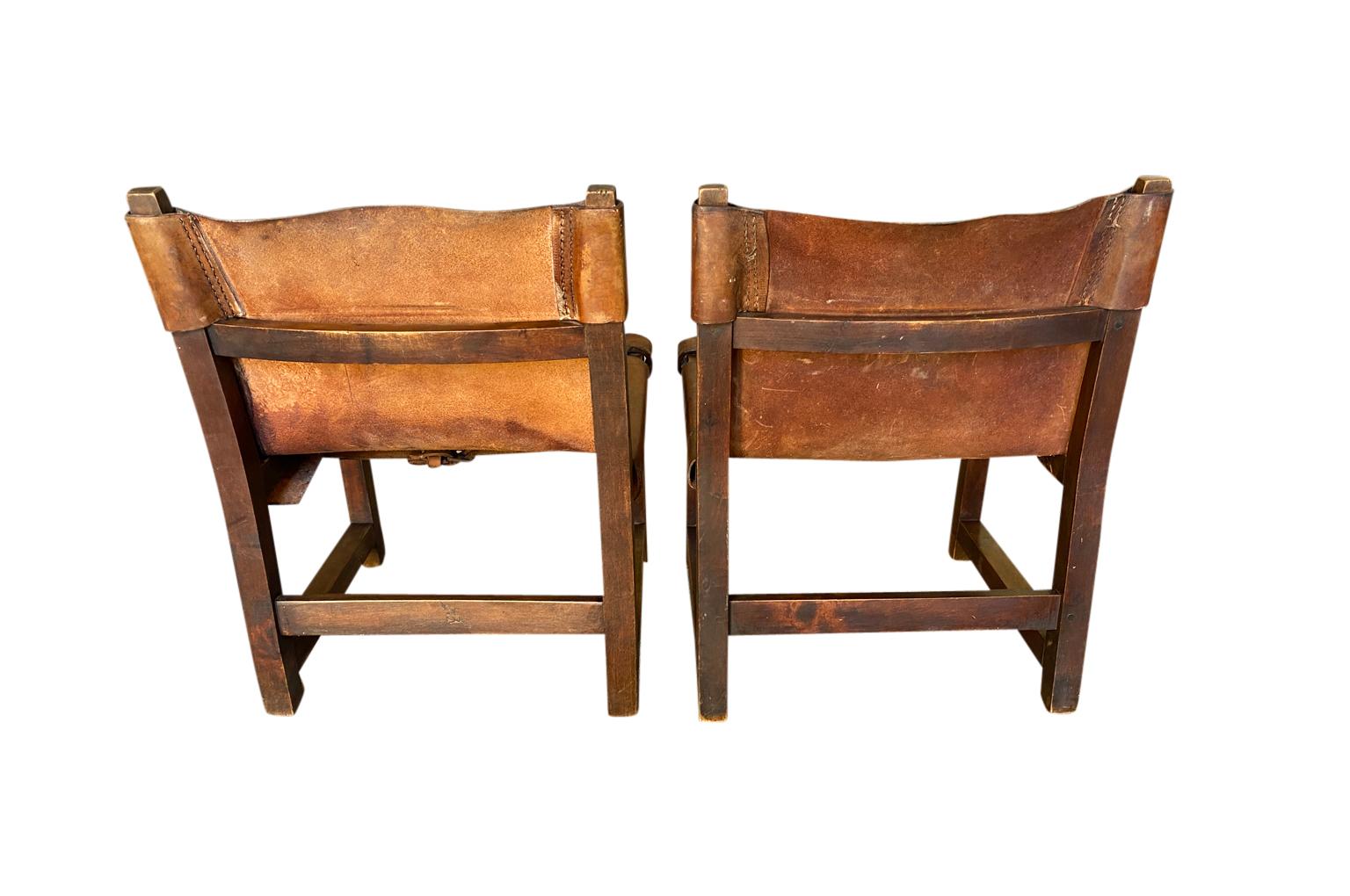 Leather Pair of 19th Century Low Chairs