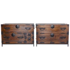 Antique Pair of 19th Century Low Japanese Tansus, Nightstands