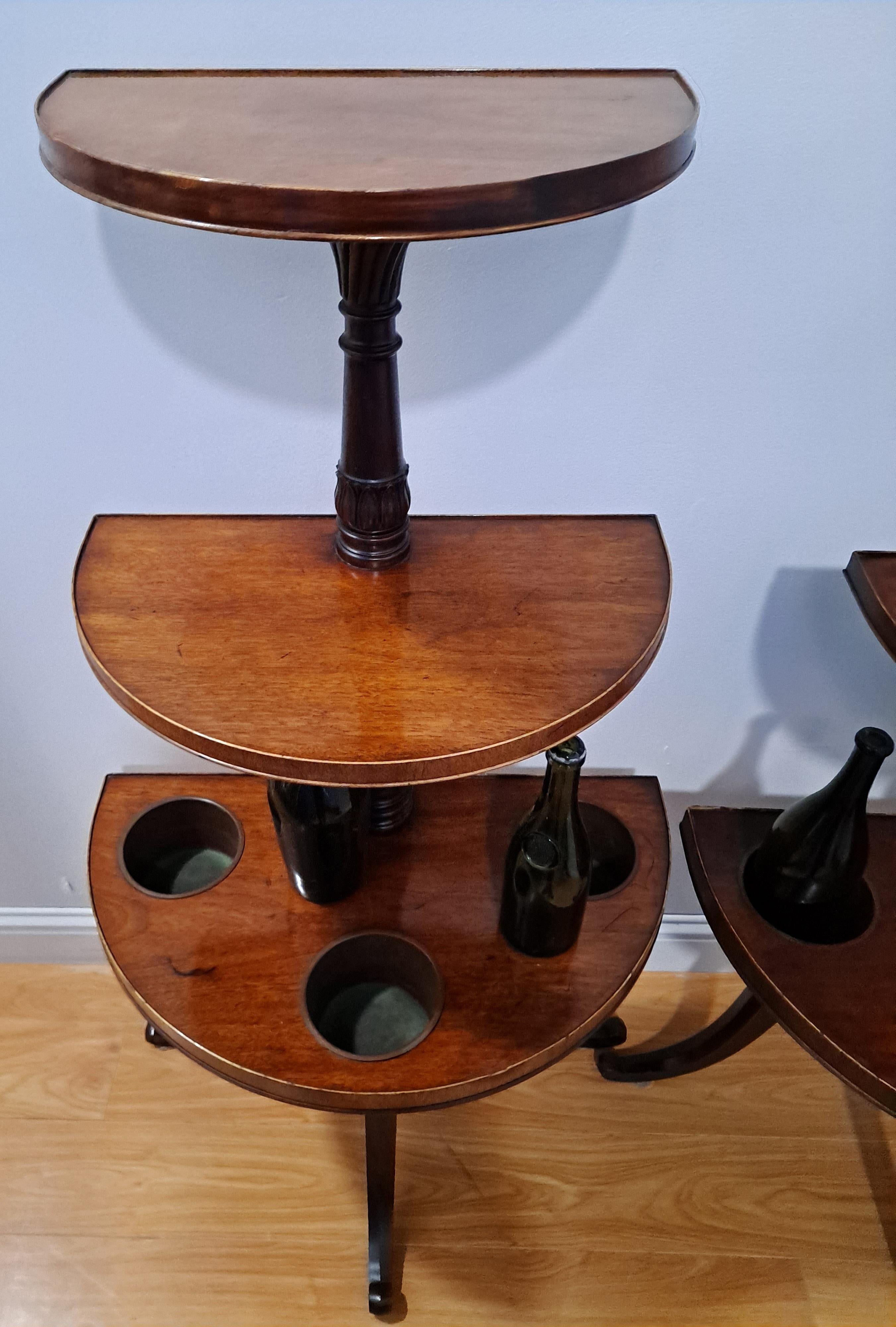 Pair of 19th Century Mahogany 3-Teir Demilune Form Wine Butler/Plant Stand  In Good Condition For Sale In San Francisco, CA