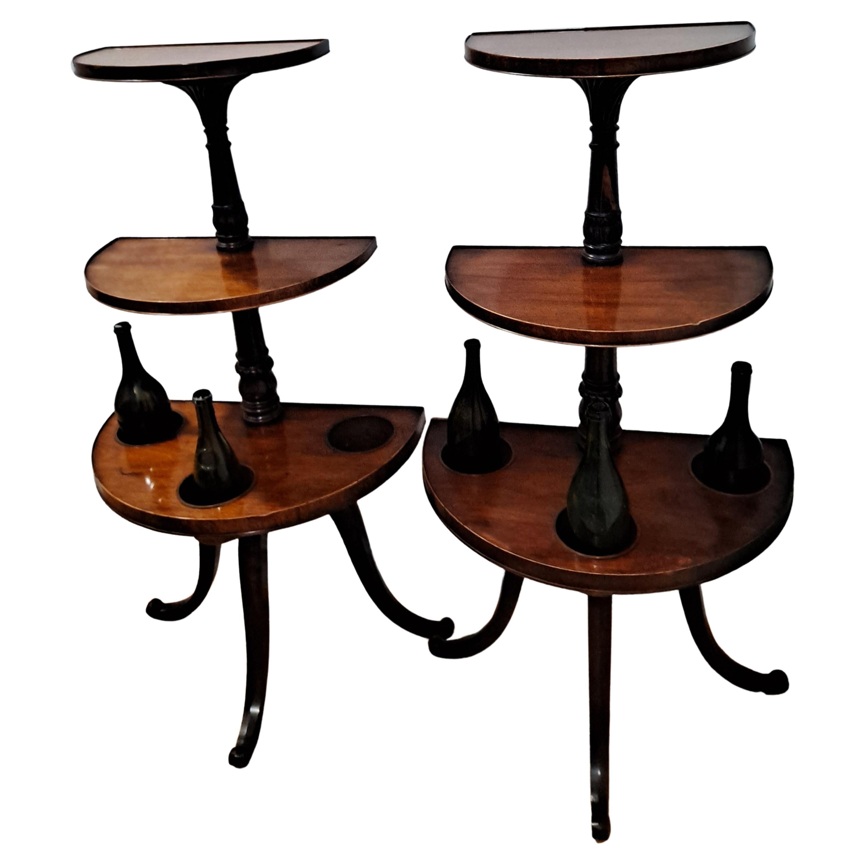 Pair of 19th Century Mahogany 3-Teir Demilune Form Wine Butler/Plant Stand  For Sale