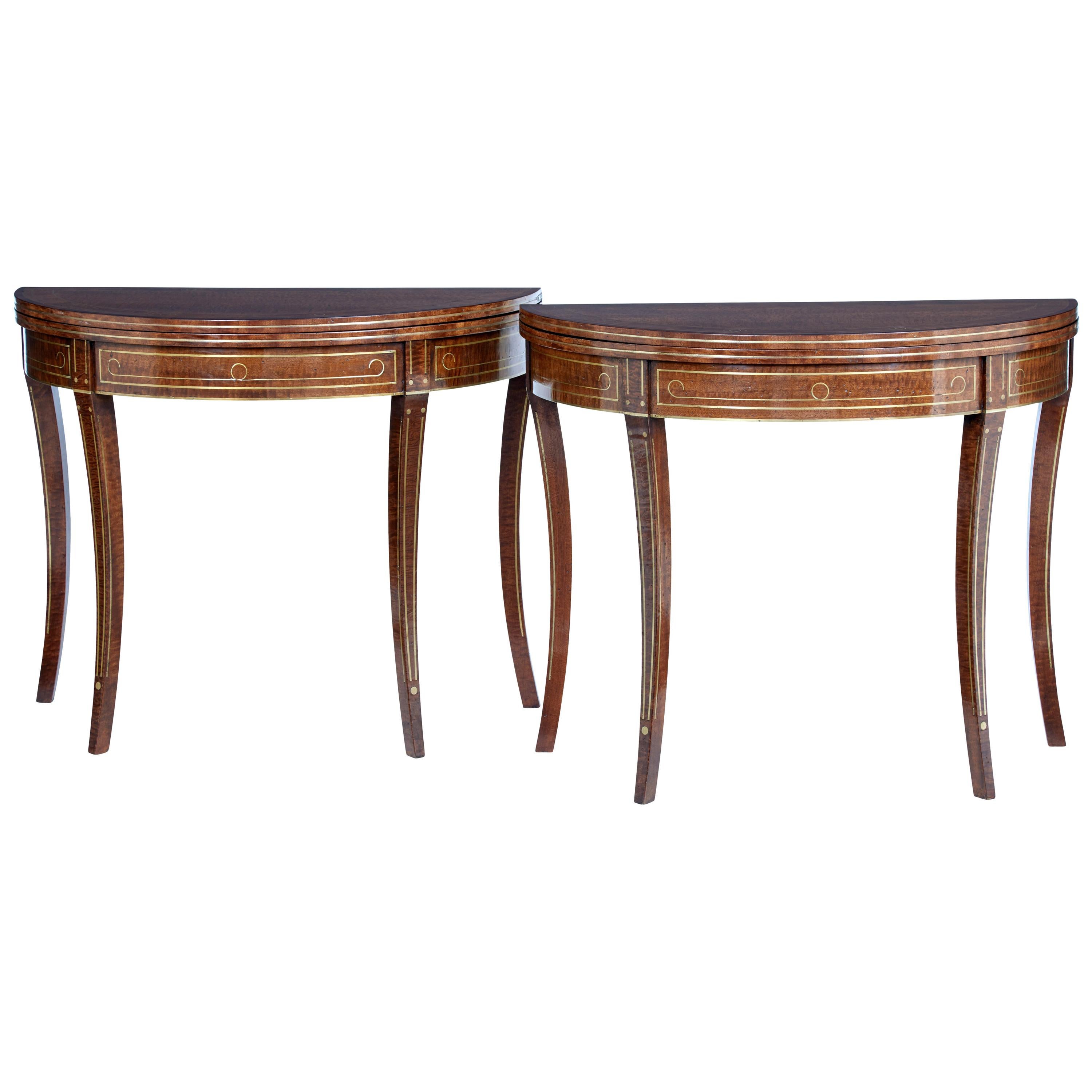 Pair of 19th Century Mahogany and Brass Inlaid Tea Tables