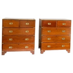 Antique Pair of 19th Century Mahogany Campaign Chests of Drawers
